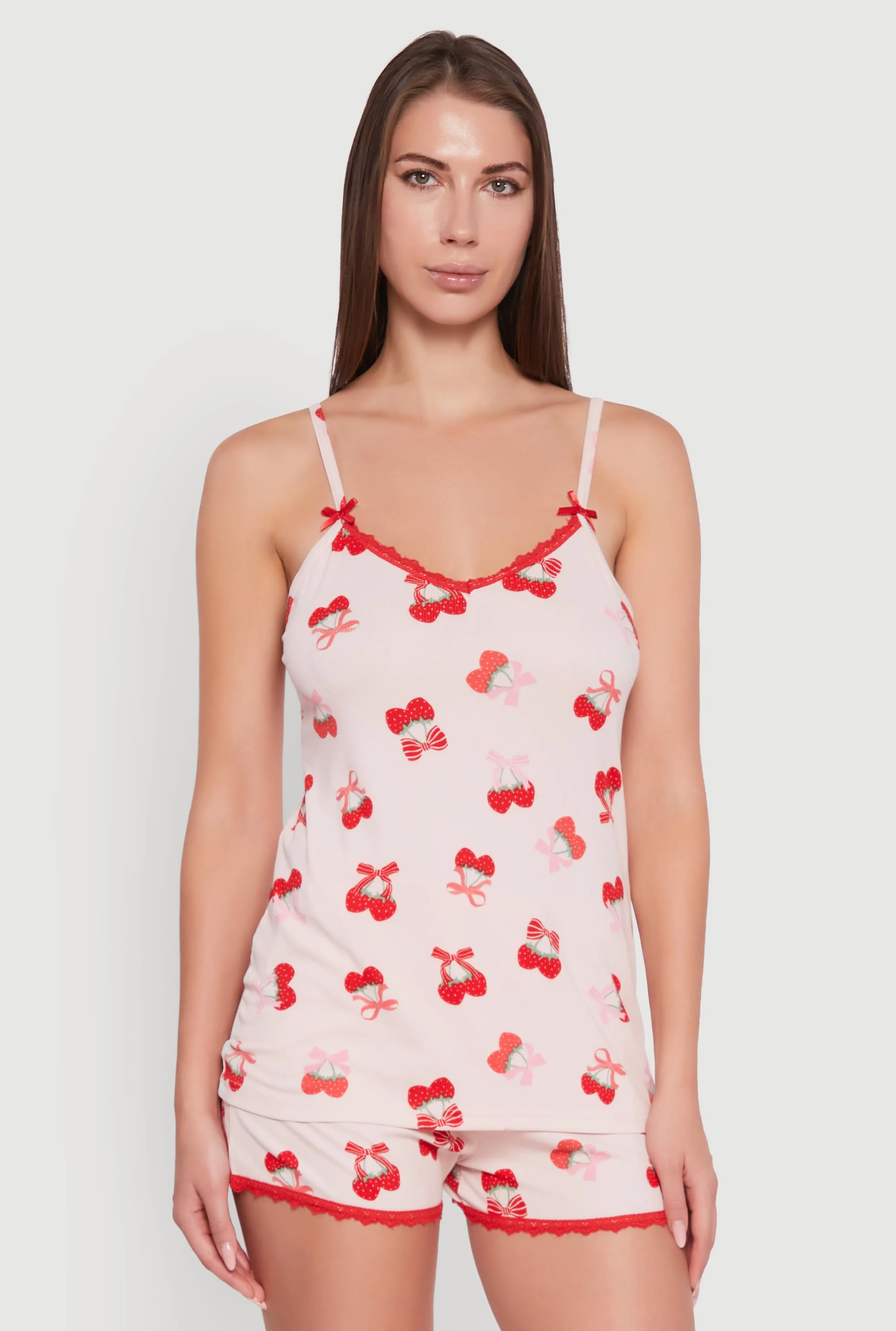 Heart Cherry Print Pajama Cami and Shorts Set sold by Rainbow