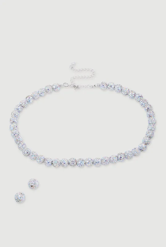Cubic Zirconia Beaded Necklace and Earrings Set sold by Rainbow