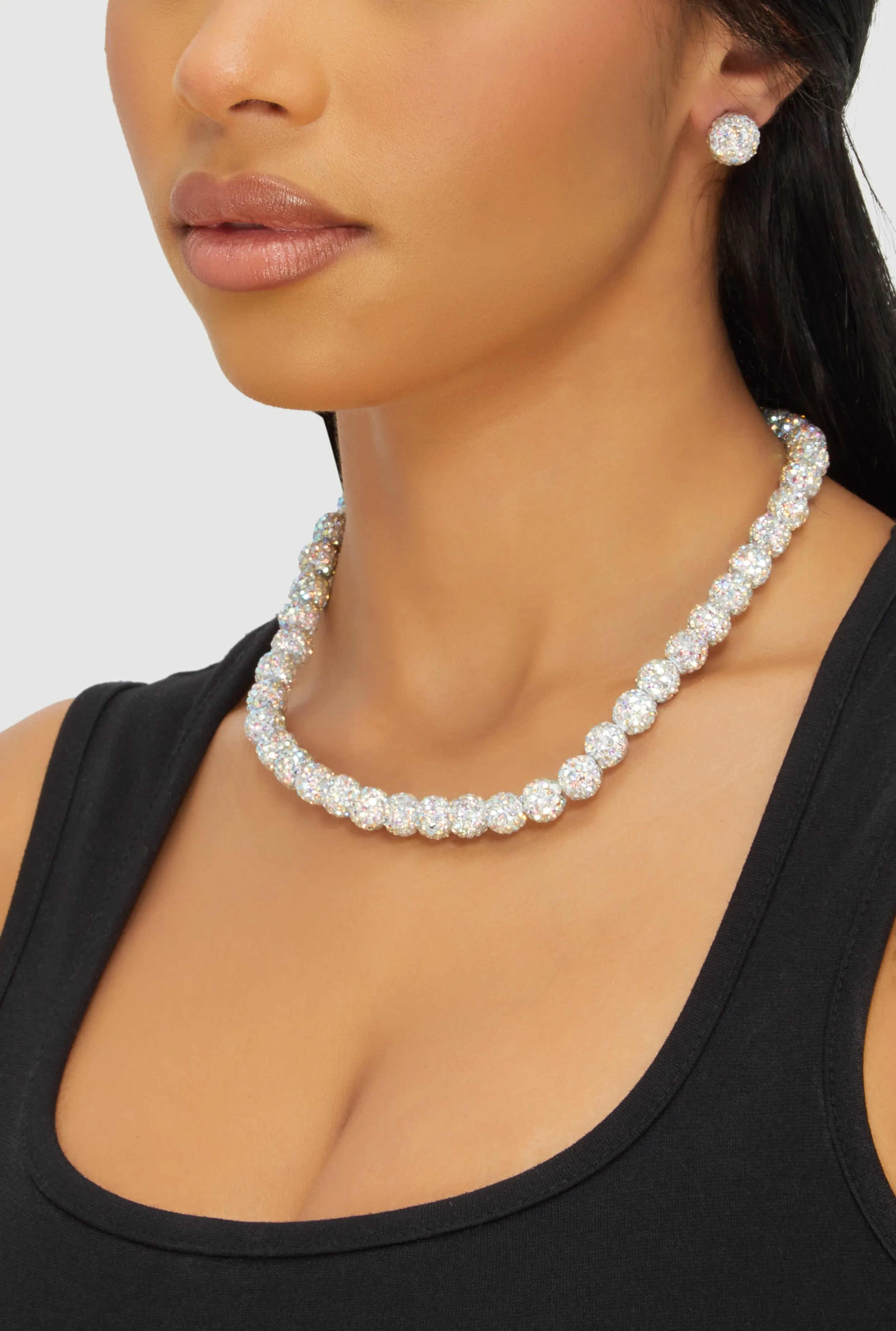 Cubic Zirconia Beaded Necklace and Earrings Set sold by Rainbow product image thumbnail 2