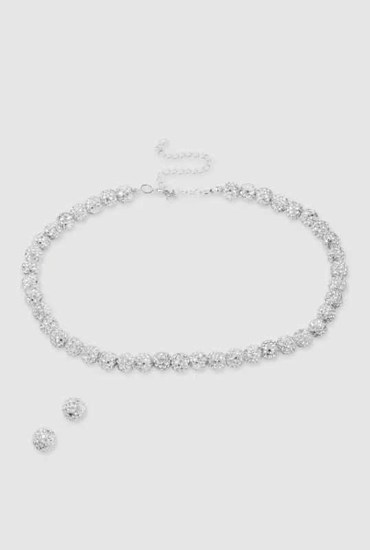 Cubic Zirconia Beaded Necklace and Earrings Set sold by Rainbow