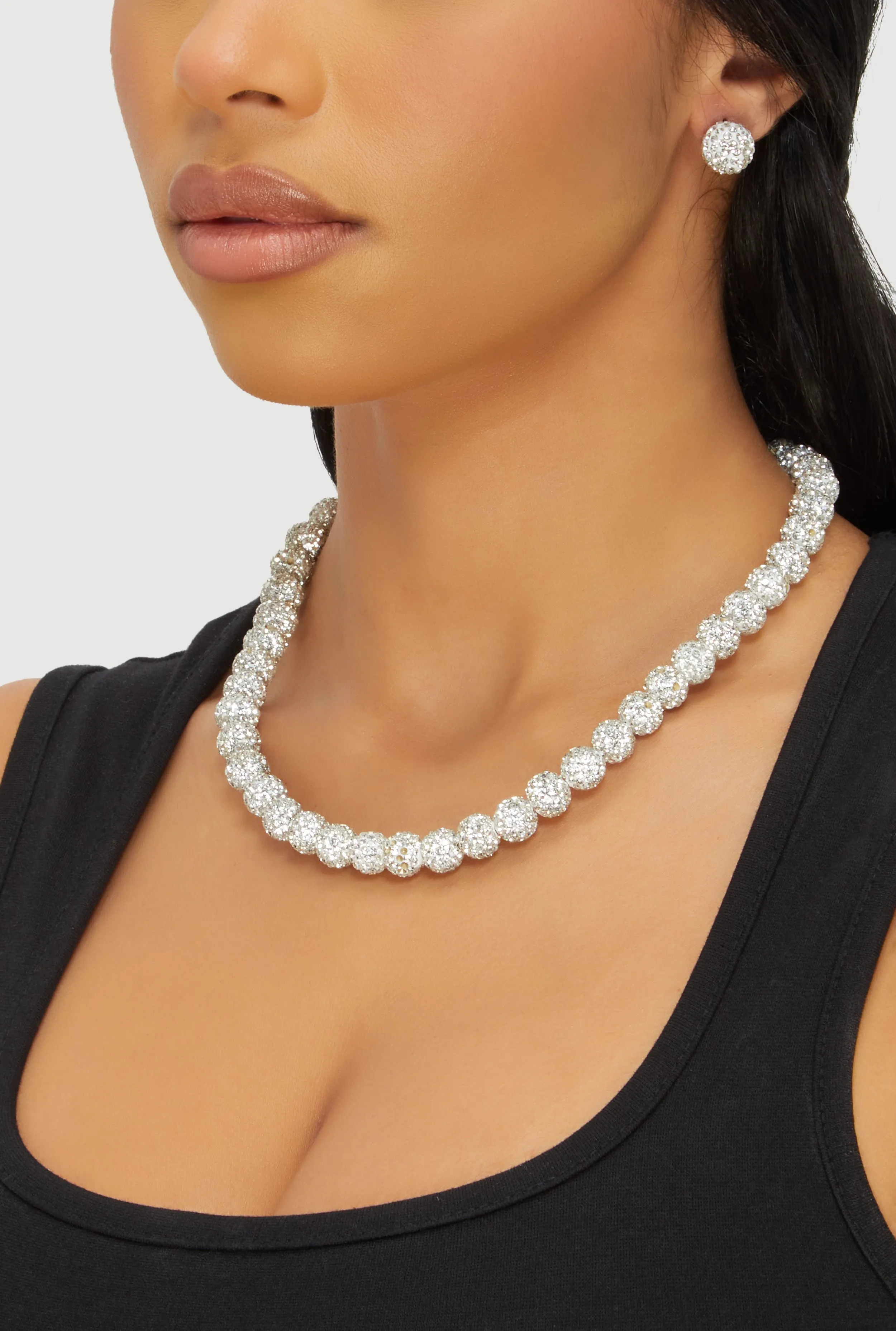 Cubic Zirconia Beaded Necklace and Earrings Set sold by Rainbow product image thumbnail 2