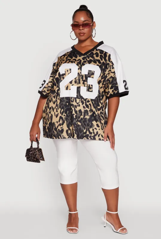 Plus Size Leopard Print Graphic Football Jersey sold by Rainbow