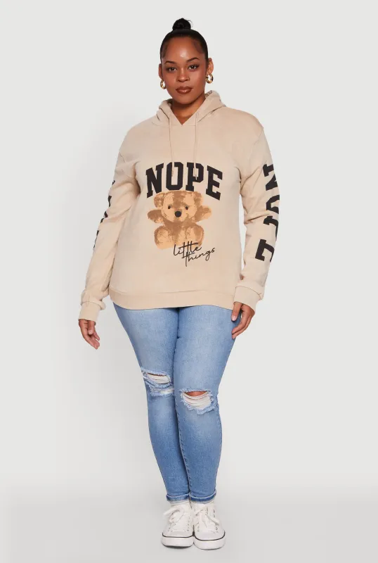 Plus Size Acid Wash Nope Graphic Hooded Sweatshirt sold by Rainbow