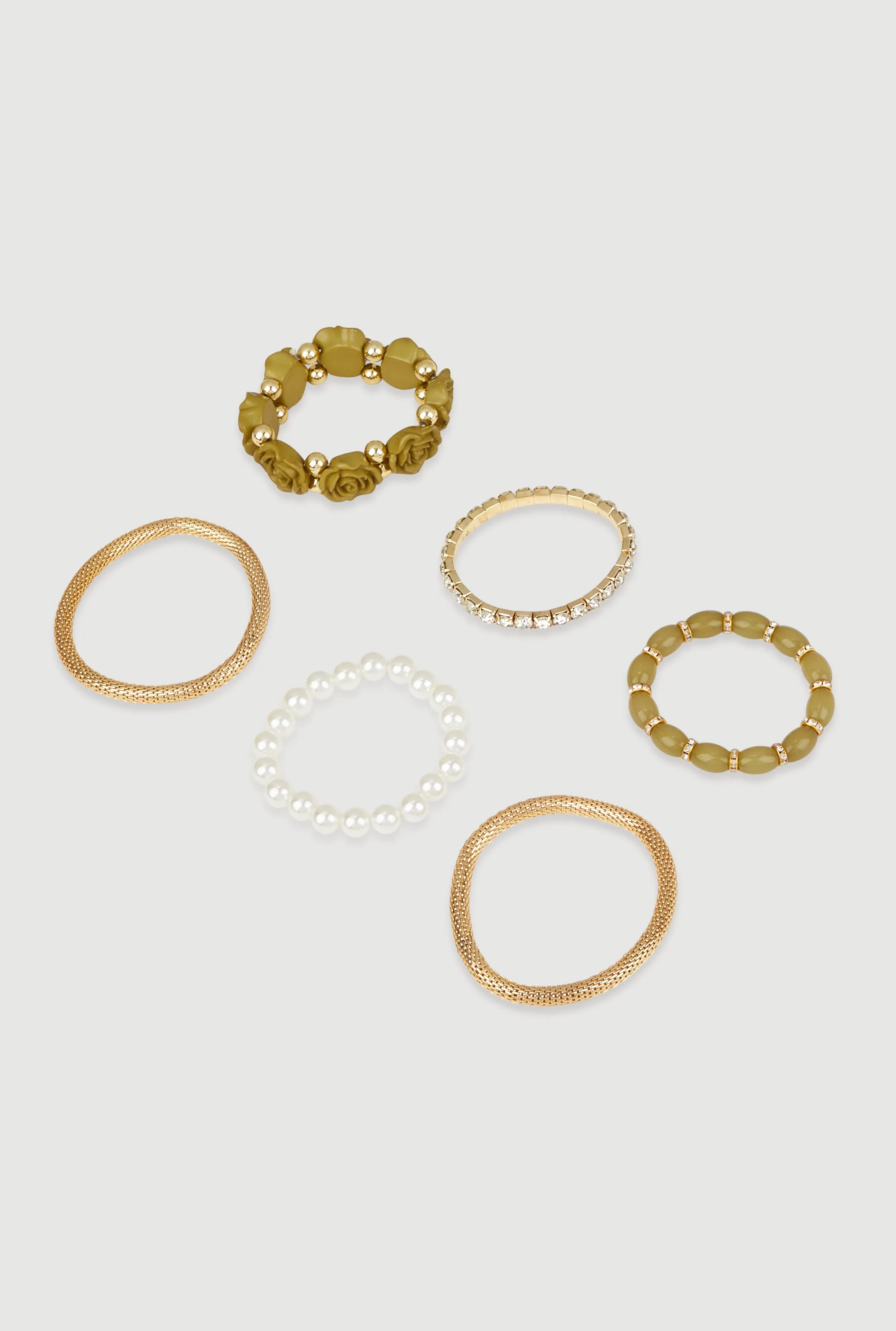 Rose Beaded Faux Pearl Metallic Stretch Bracelets Set of 6 sold by Rainbow product image thumbnail 3