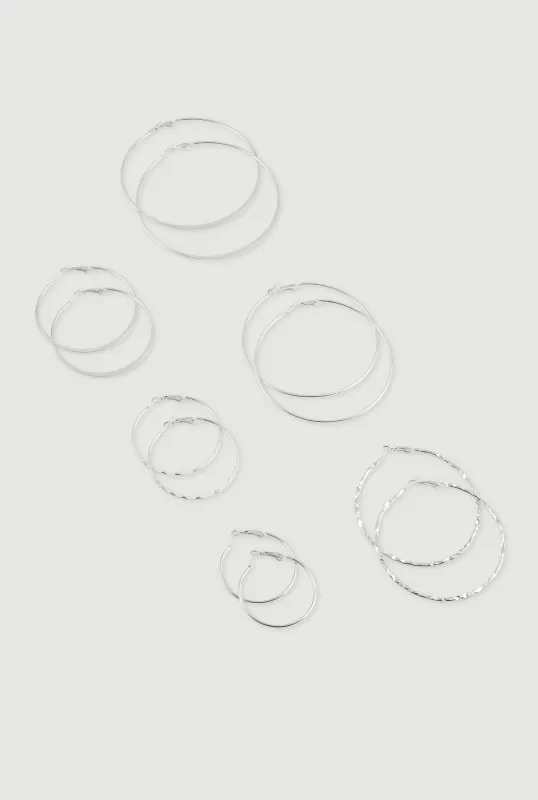 Metallic Hoop Earrings Set of 6 sold by Rainbow