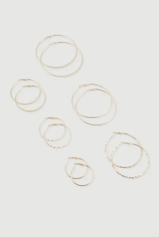 Metallic Hoop Earrings Set of 6 sold by Rainbow