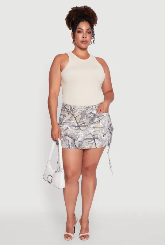Plus Size High Waisted Hunter Camo Cargo Pocket Mini Skirt sold by Rainbow