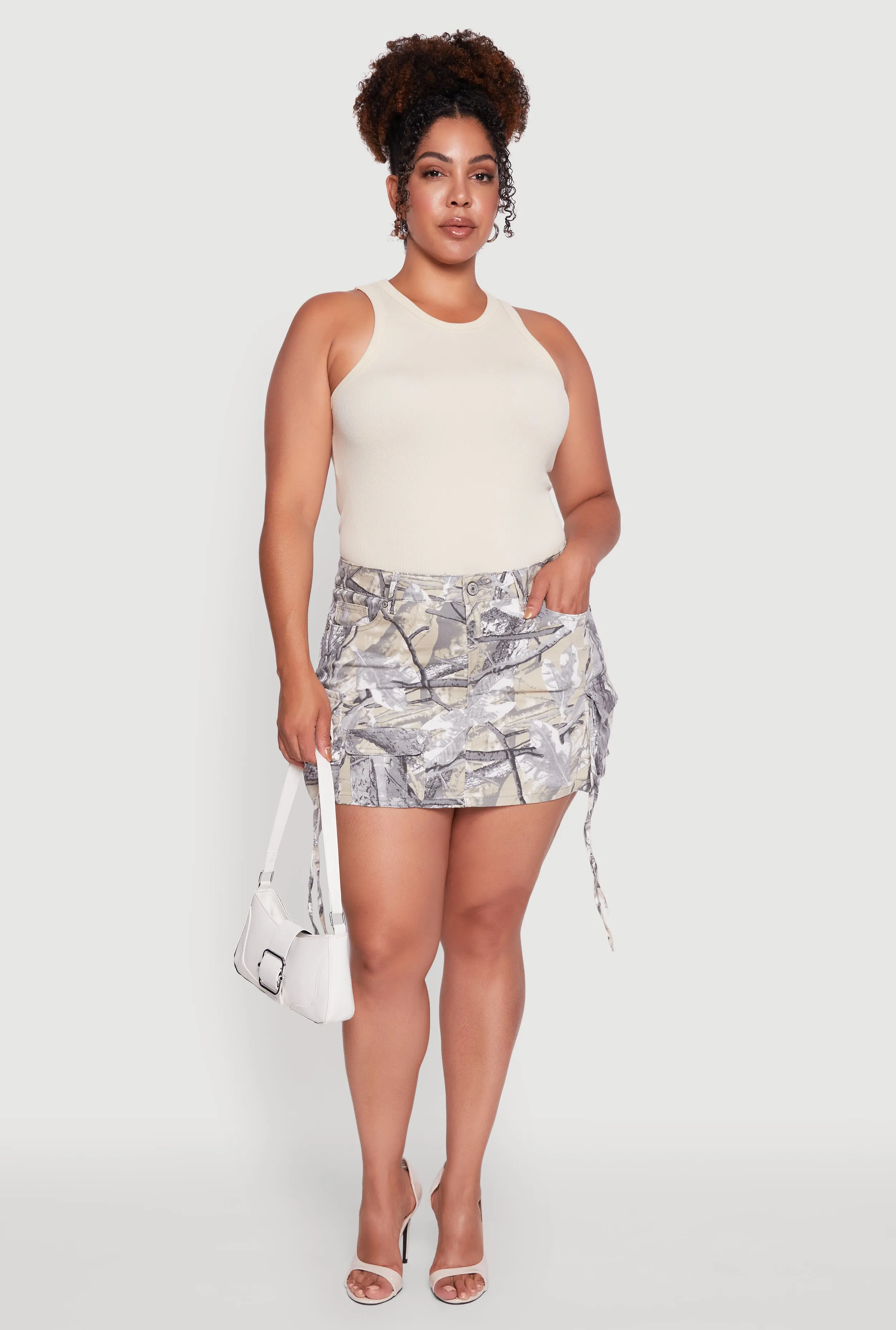Plus Size High Waisted Hunter Camo Cargo Pocket Mini Skirt sold by Rainbow