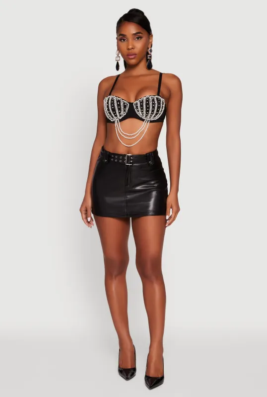 Rhinestone Layered Faux Pearl Convertible Bustier Top sold by Rainbow