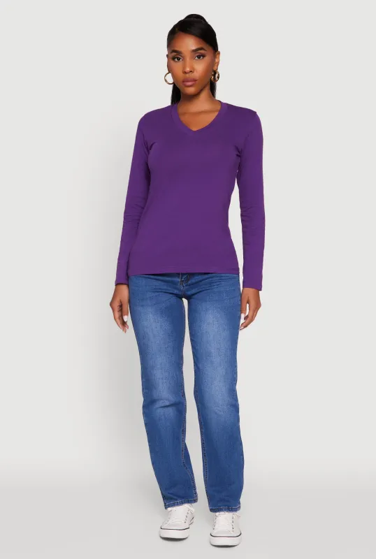 V-Neck Long Sleeve Solid T-Shirt sold by Rainbow