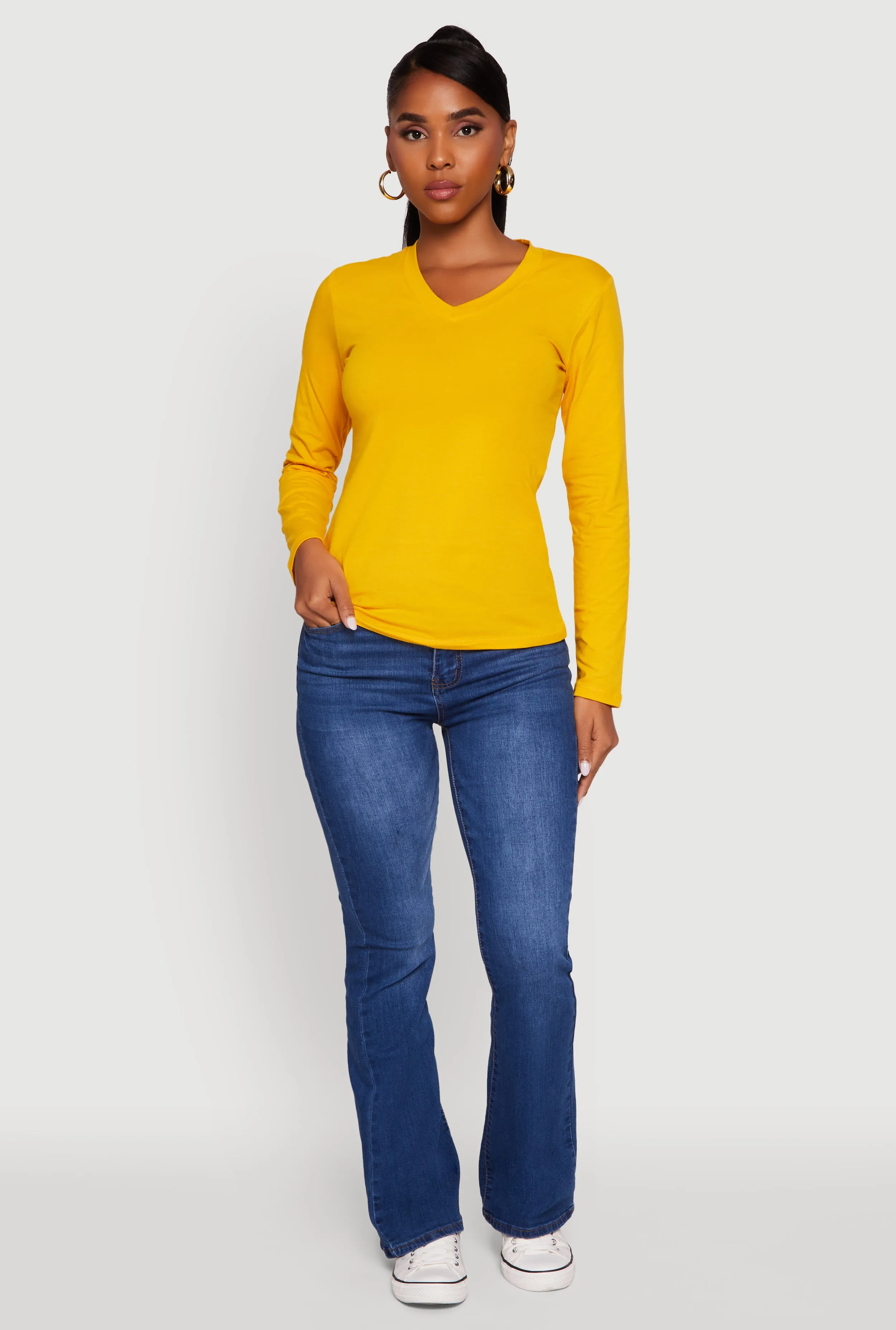 V-Neck Long Sleeve Solid T-Shirt sold by Rainbow product image thumbnail 3