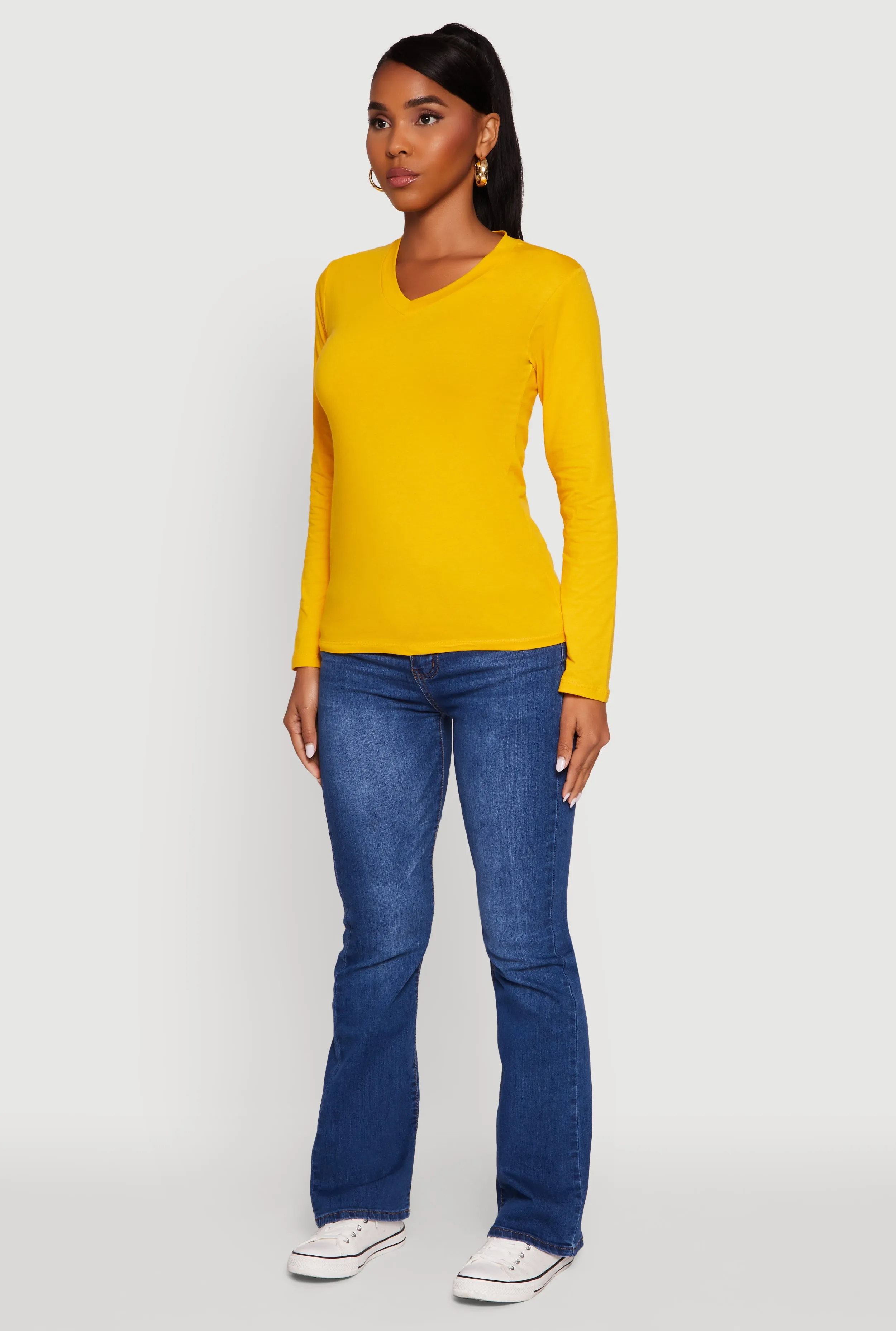 V-Neck Long Sleeve Solid T-Shirt sold by Rainbow product image thumbnail 5