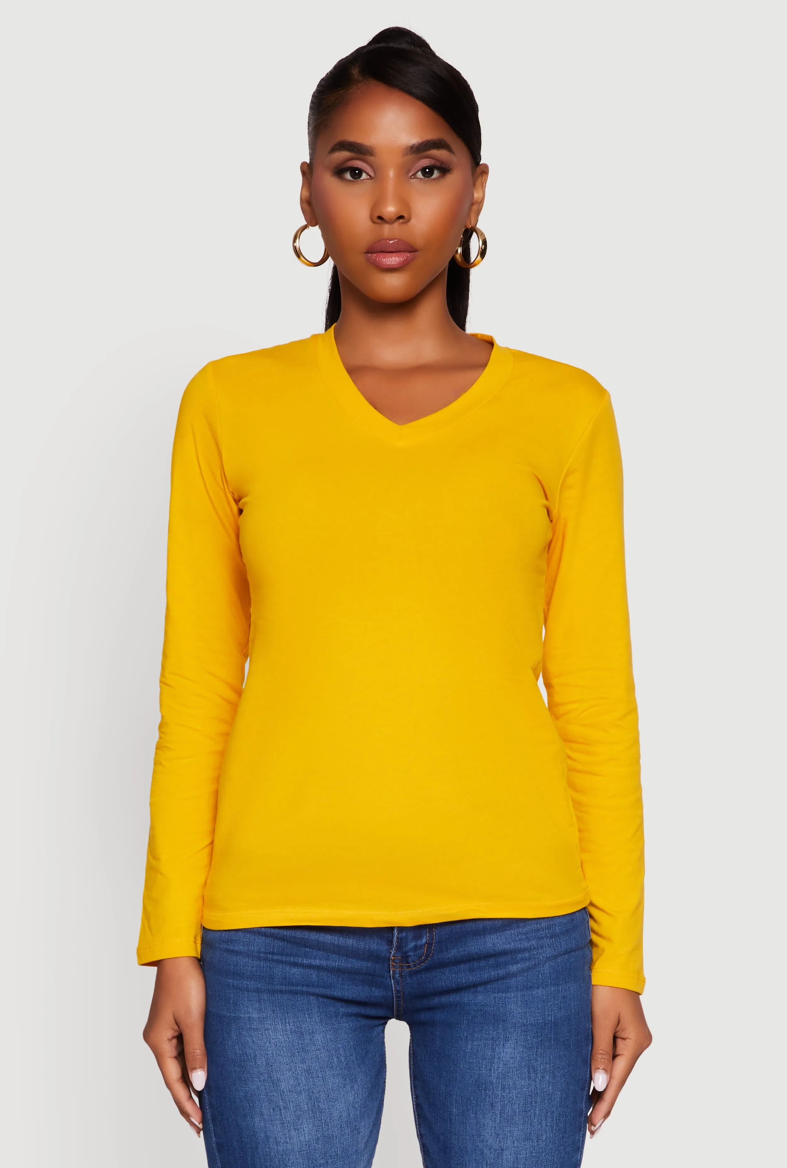 V-Neck Long Sleeve Solid T-Shirt sold by Rainbow product image thumbnail 2