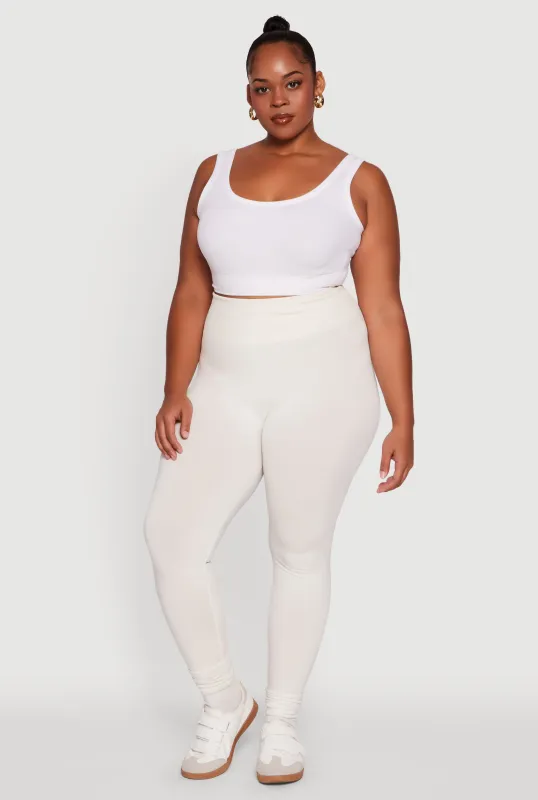 Plus Size Fleece Lined Leggings with Textured Waistband sold by Rainbow