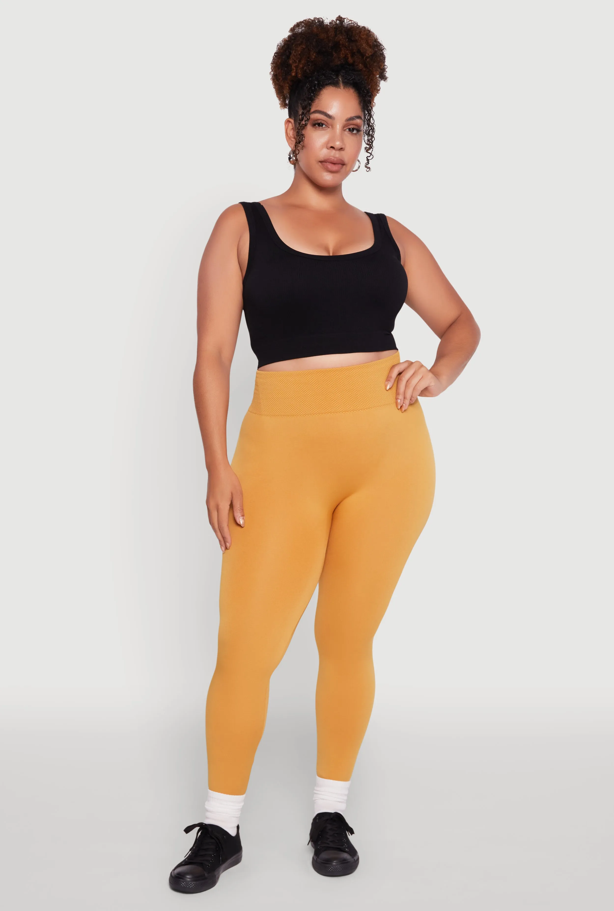 Plus Size Fleece Lined Leggings with Textured Waistband sold by Rainbow