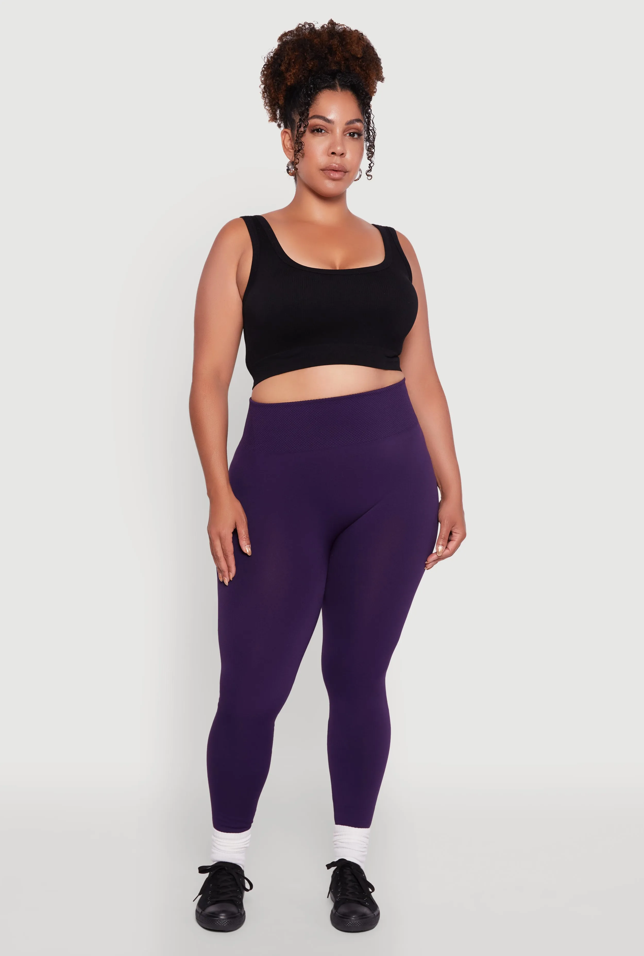 Plus Size Fleece Lined Leggings with Textured Waistband sold by Rainbow
