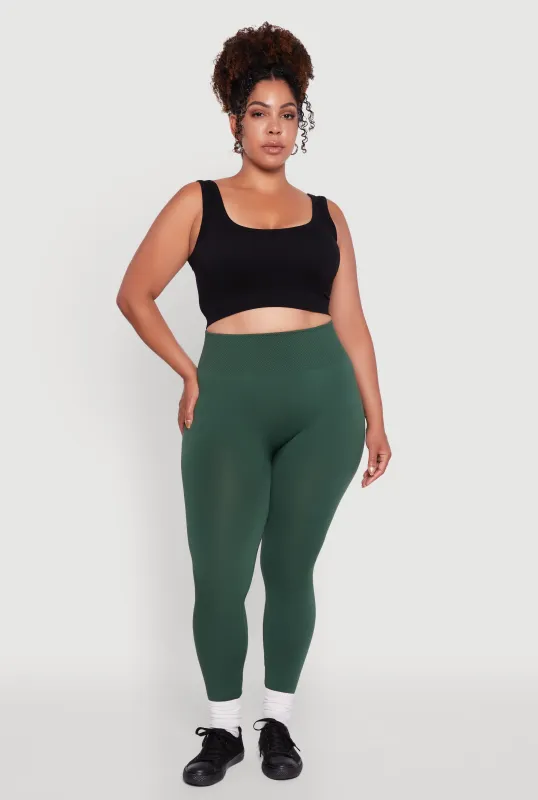 Plus Size Fleece Lined Leggings with Textured Waistband sold by Rainbow