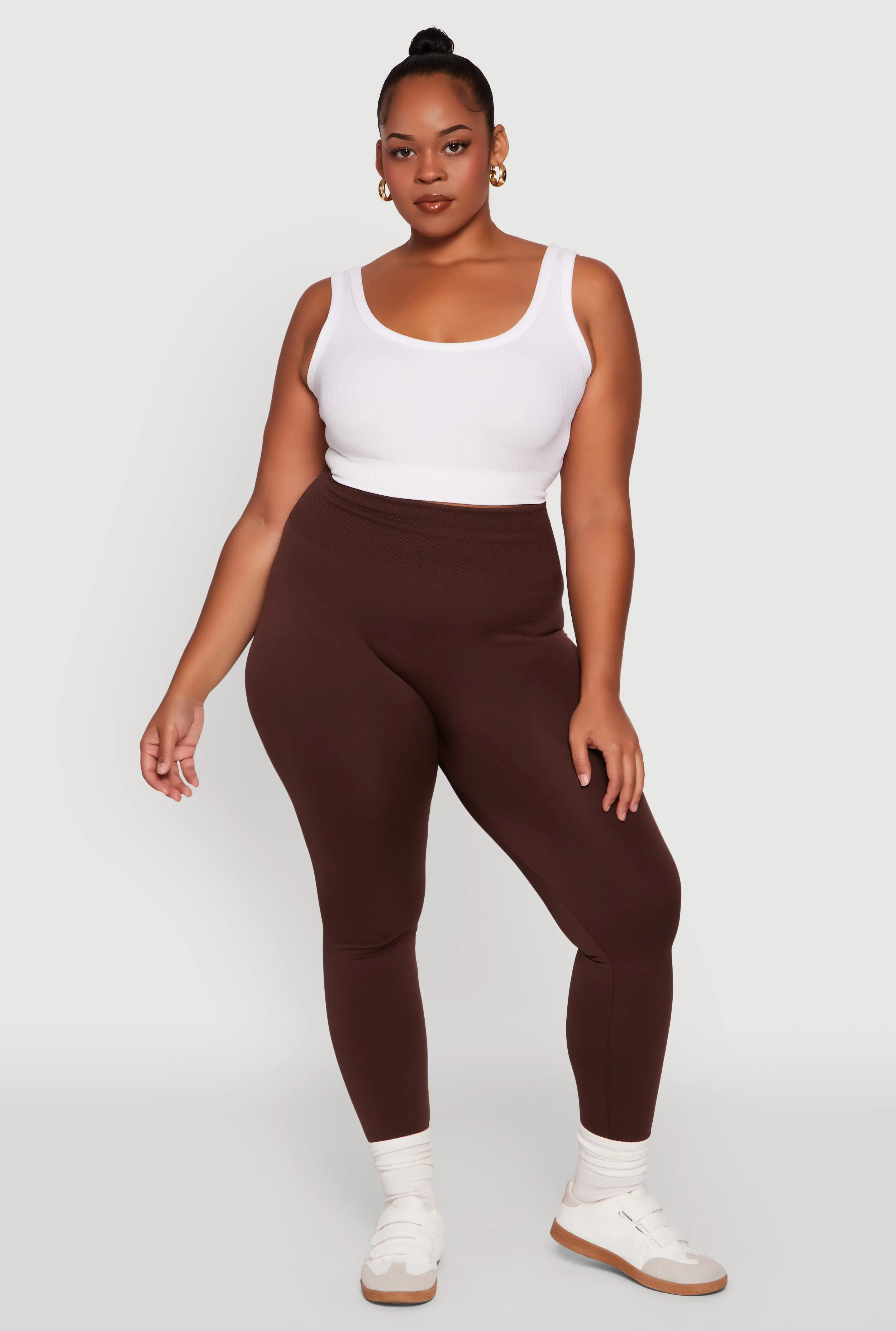 Plus Size Fleece Lined Leggings with Textured Waistband sold by Rainbow