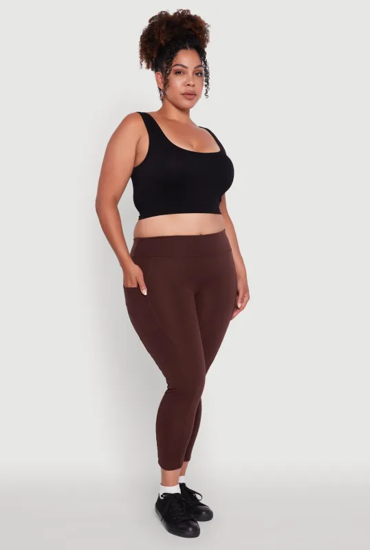 Plus Size Fleece Lined Cropped Leggings with Pockets sold by Rainbow