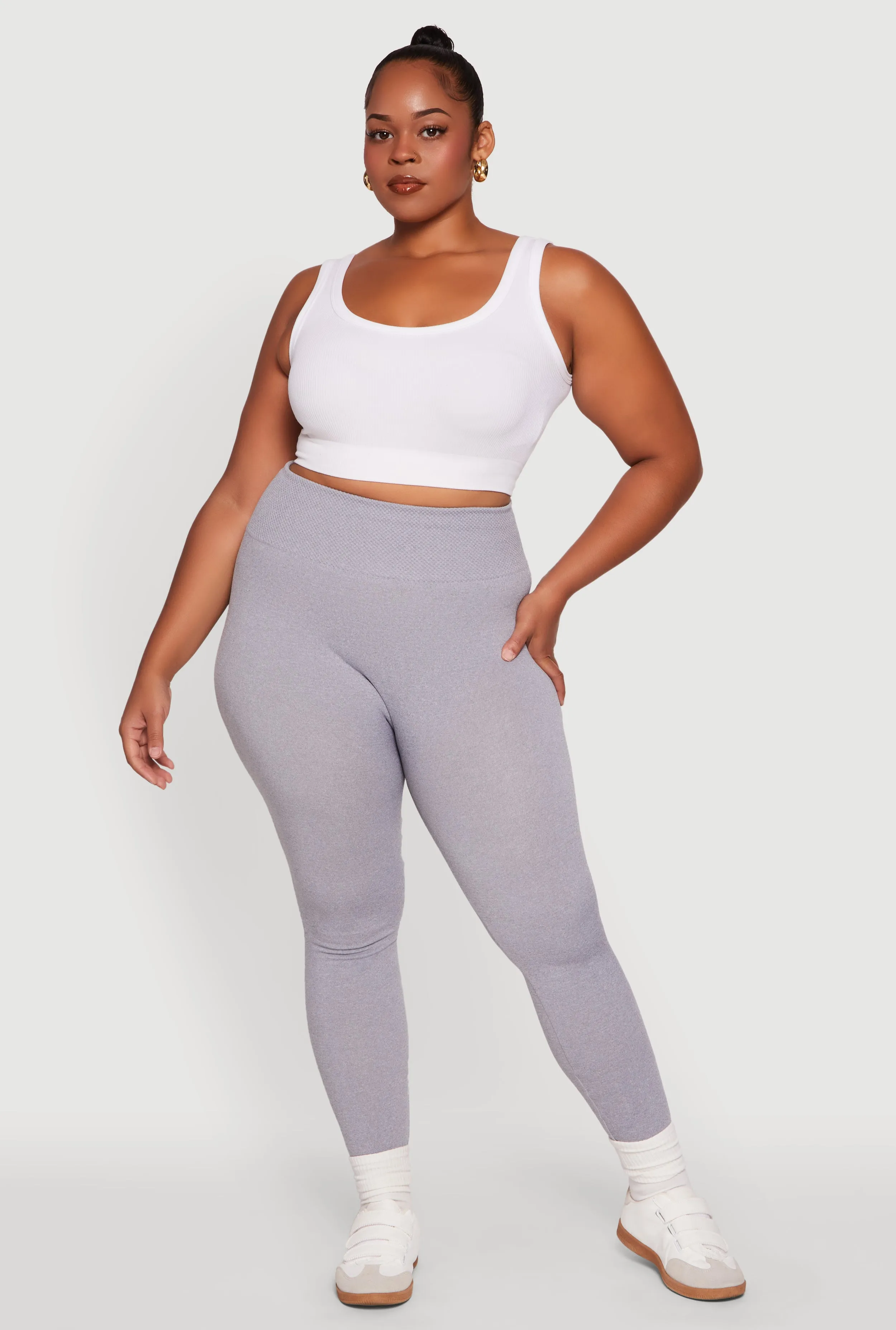 Plus Size Fleece Lined Leggings with Textured Waistband sold by Rainbow