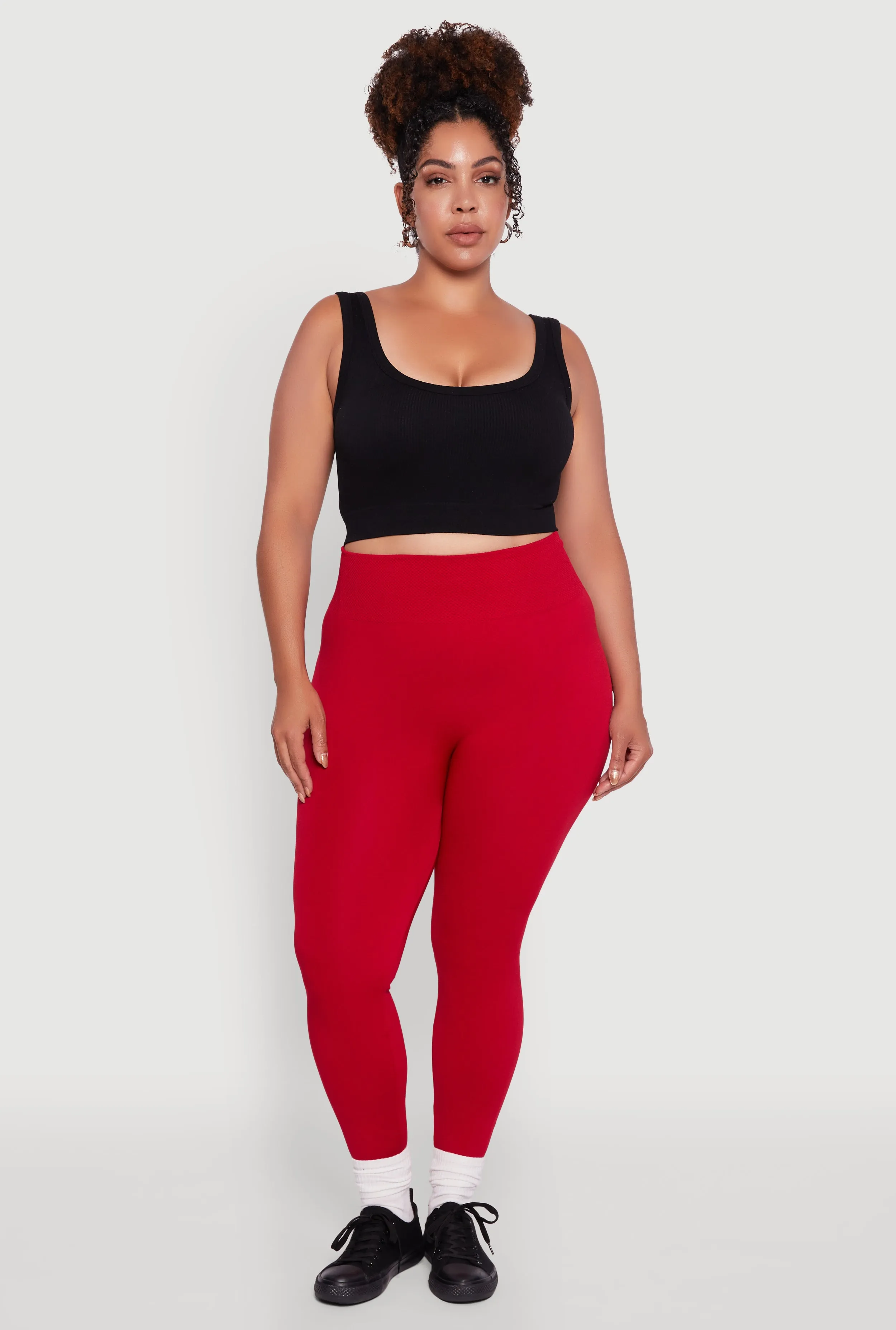 Plus Size Fleece Lined Leggings with Textured Waistband sold by Rainbow