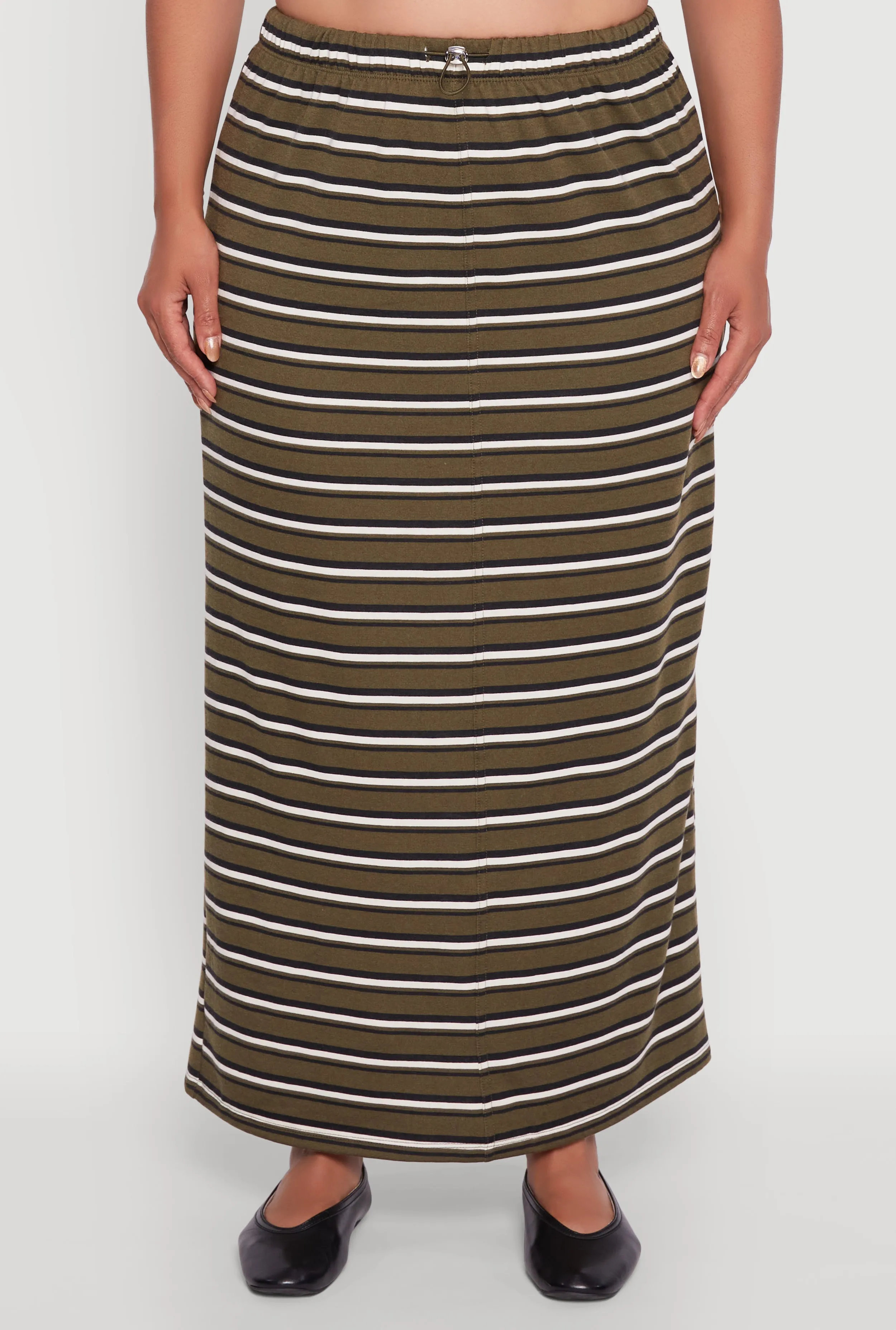 Plus Size Striped Toggle Drawstring Waist Maxi Skirt sold by Rainbow product image thumbnail 3