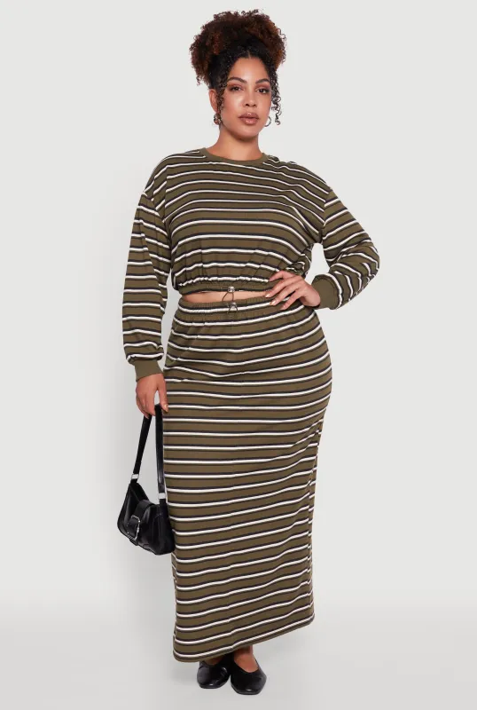 Plus Size Striped Toggle Drawstring Waist Maxi Skirt sold by Rainbow