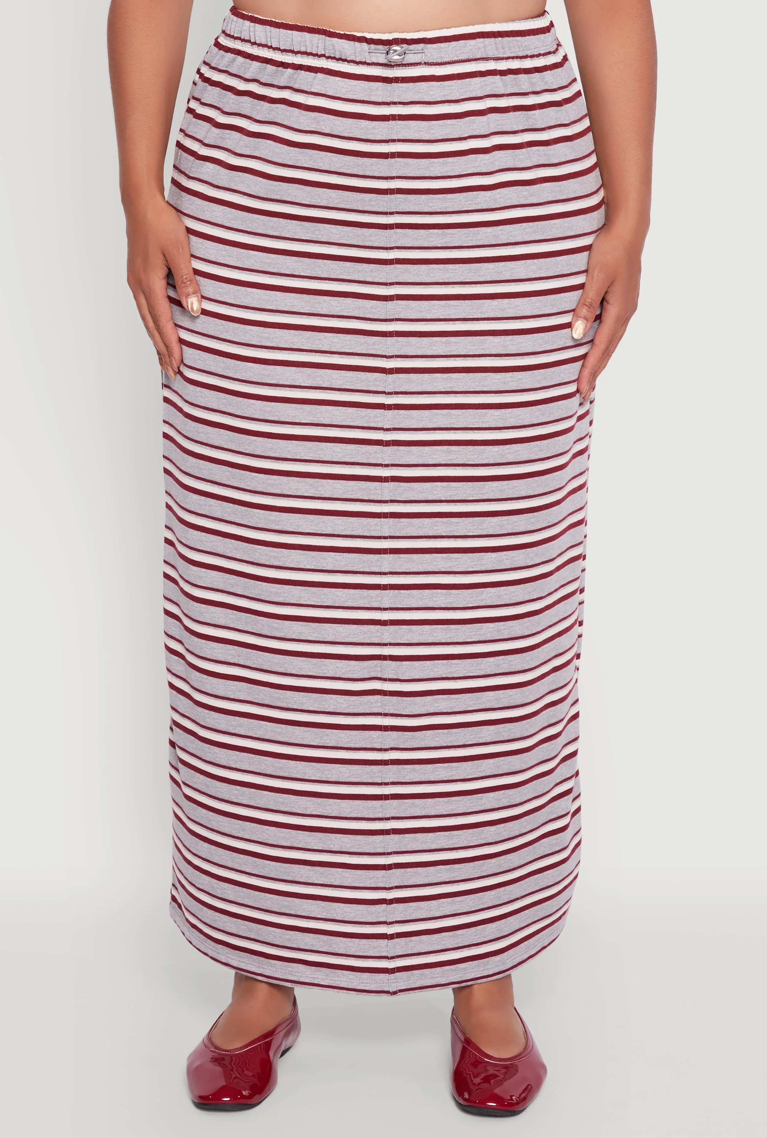 Plus Size Striped Toggle Drawstring Waist Maxi Skirt sold by Rainbow product image thumbnail 3