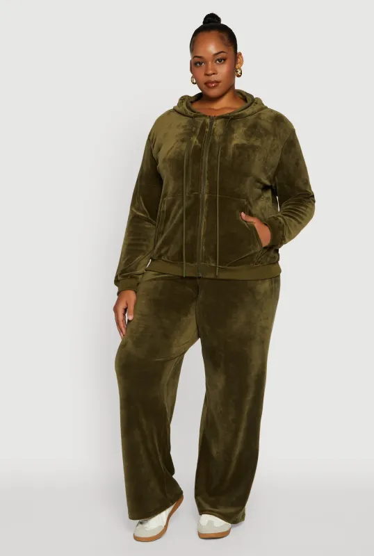 Plus Size Velour High Waisted Wide Leg Sweatpants sold by Rainbow