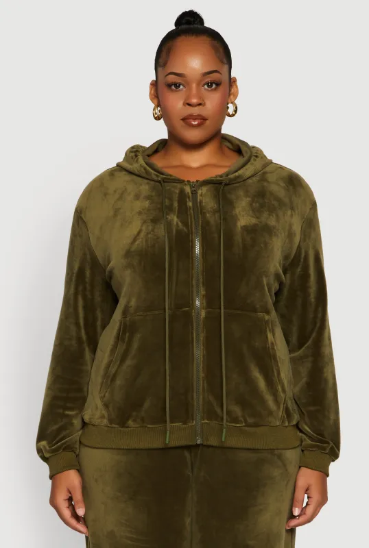 Plus Size Velour Zip Front Hooded Sweatshirt sold by Rainbow