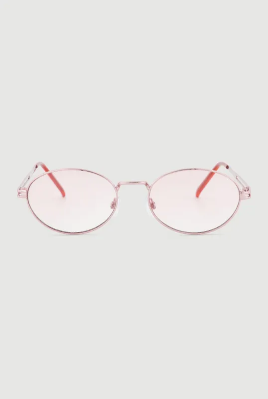 Cut Out Detail Metallic Oval Sunglasses sold by Rainbow