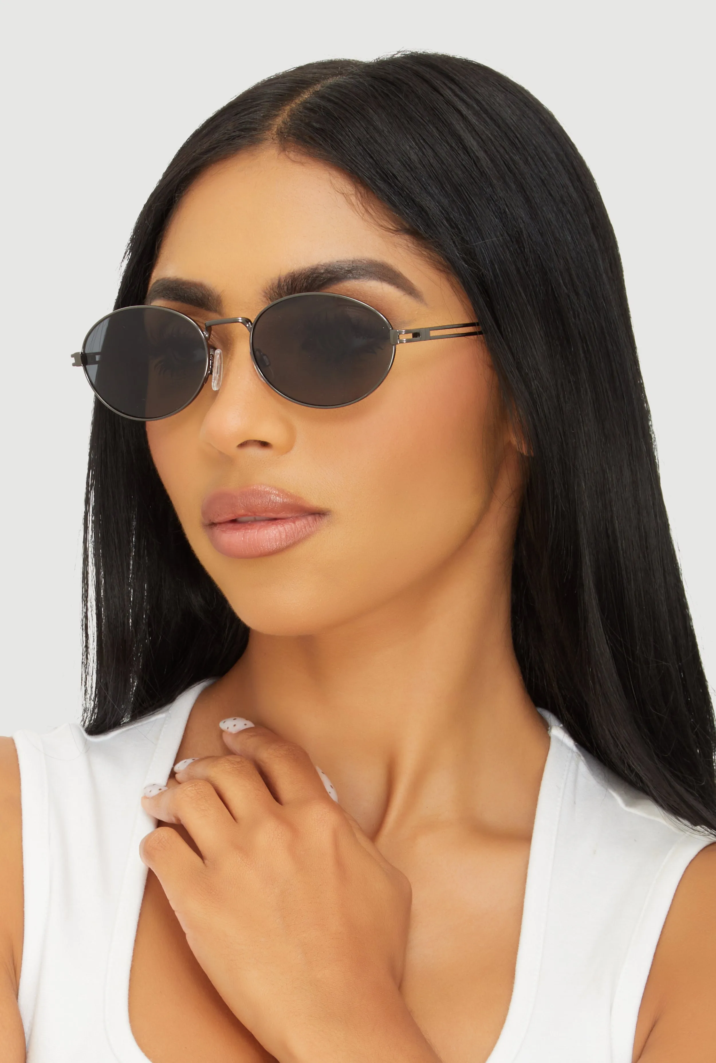 Cut Out Detail Metallic Oval Sunglasses sold by Rainbow product image thumbnail 2
