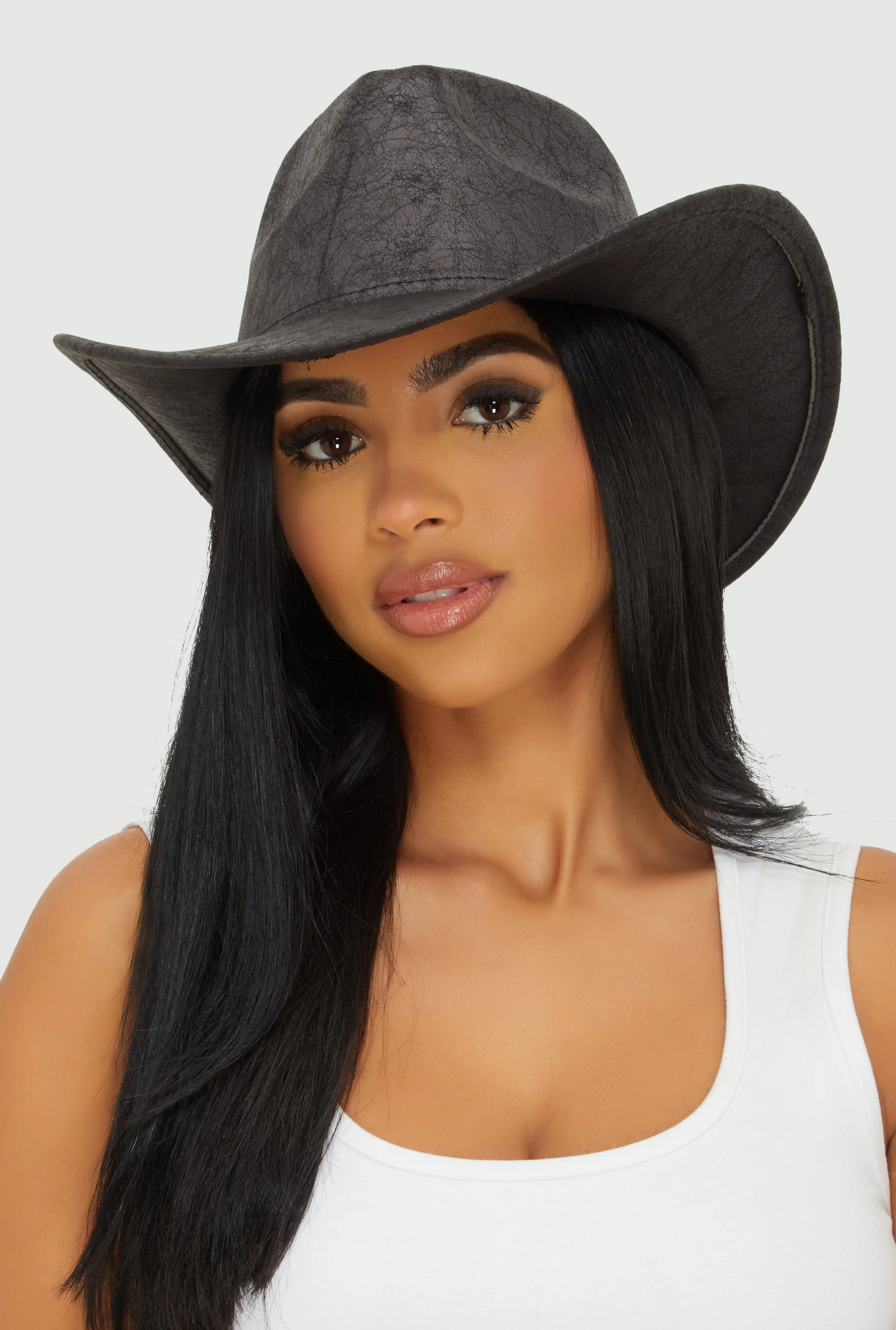 Distressed Faux Leather Cowboy Hat sold by Rainbow product image thumbnail 2