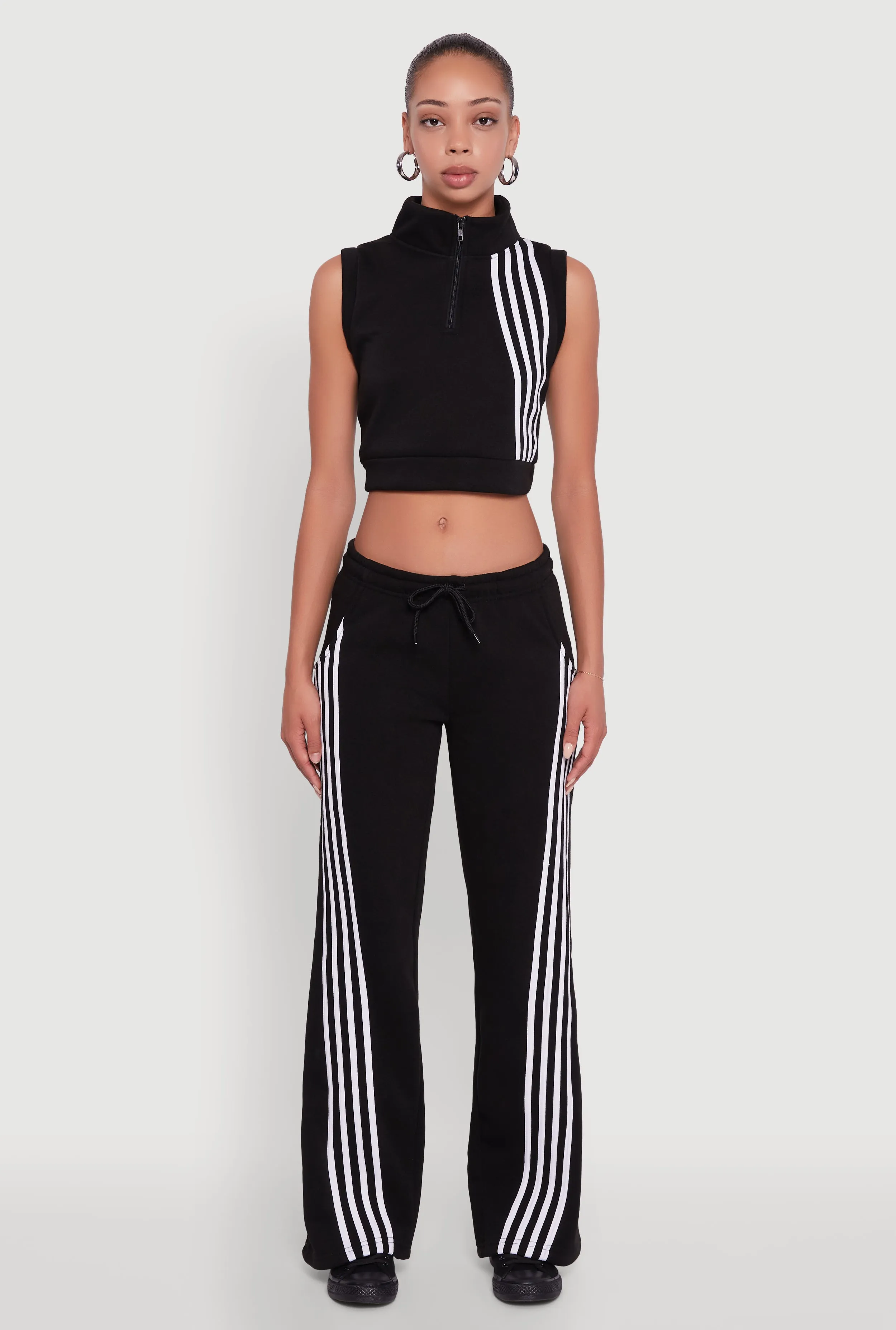 Sleeveless Half Zip Stripe Detail Crop Top sold by Rainbow product image thumbnail 3
