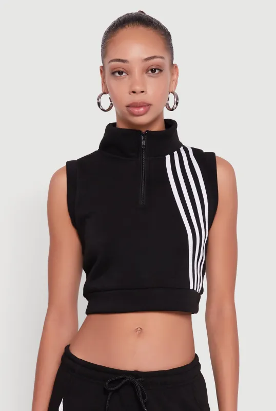 Sleeveless Half Zip Stripe Detail Crop Top sold by Rainbow