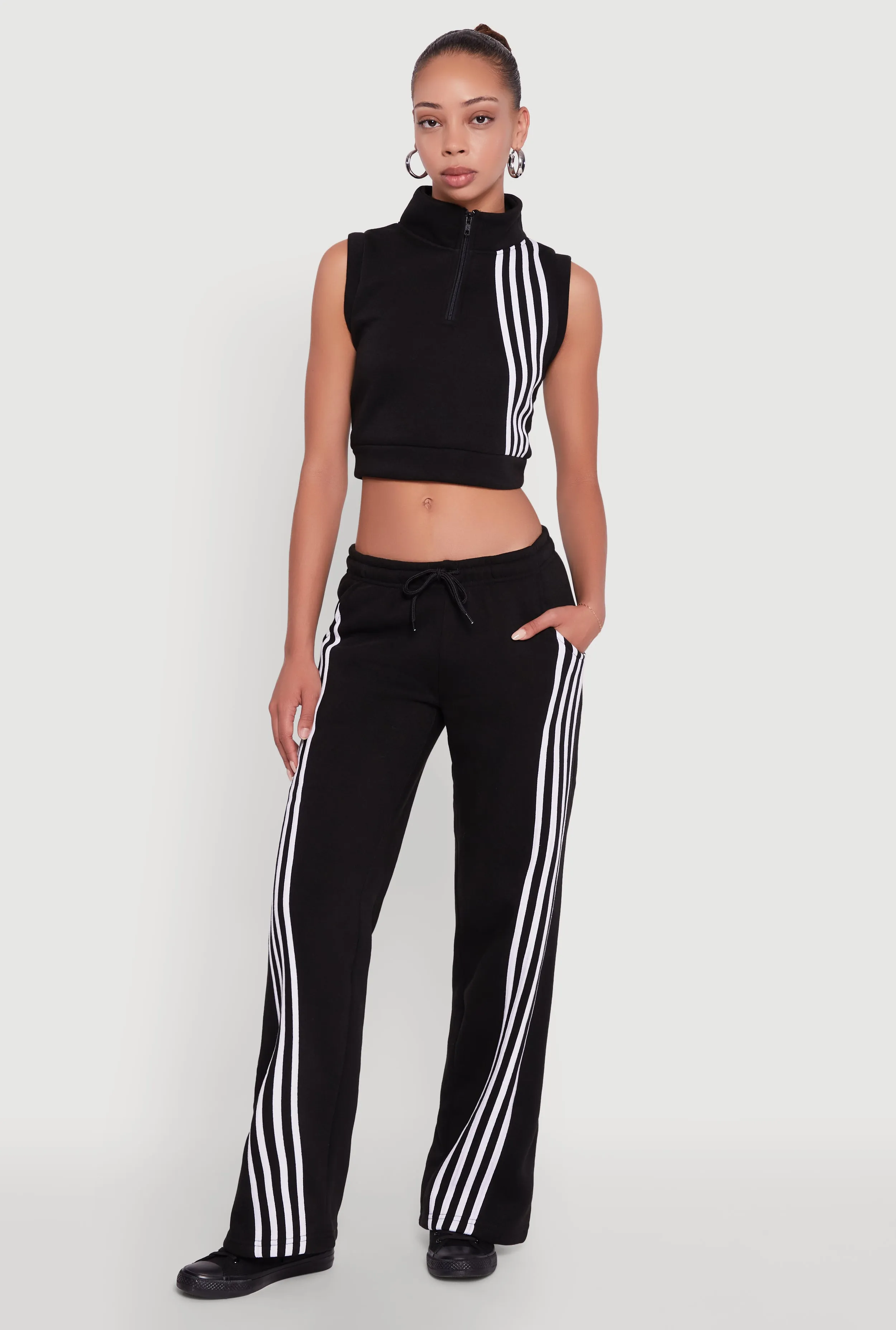 Sleeveless Half Zip Stripe Detail Crop Top sold by Rainbow product image thumbnail 2