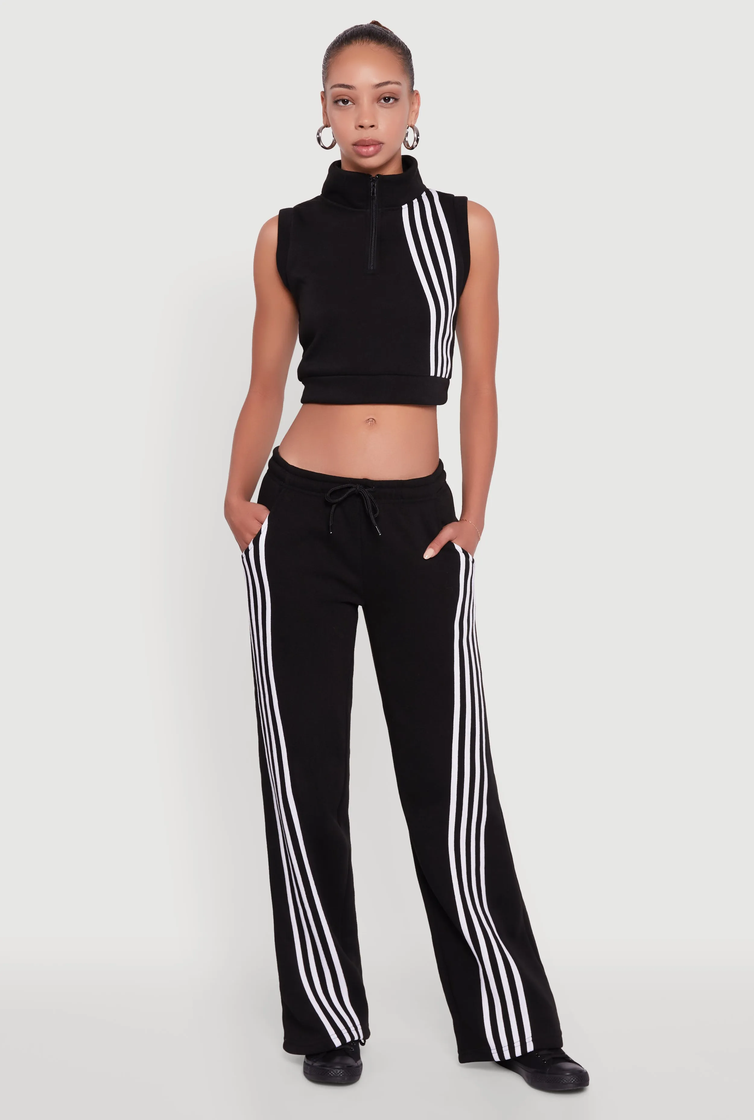 Striped Fleece Lined Wide Leg Sweatpants sold by Rainbow