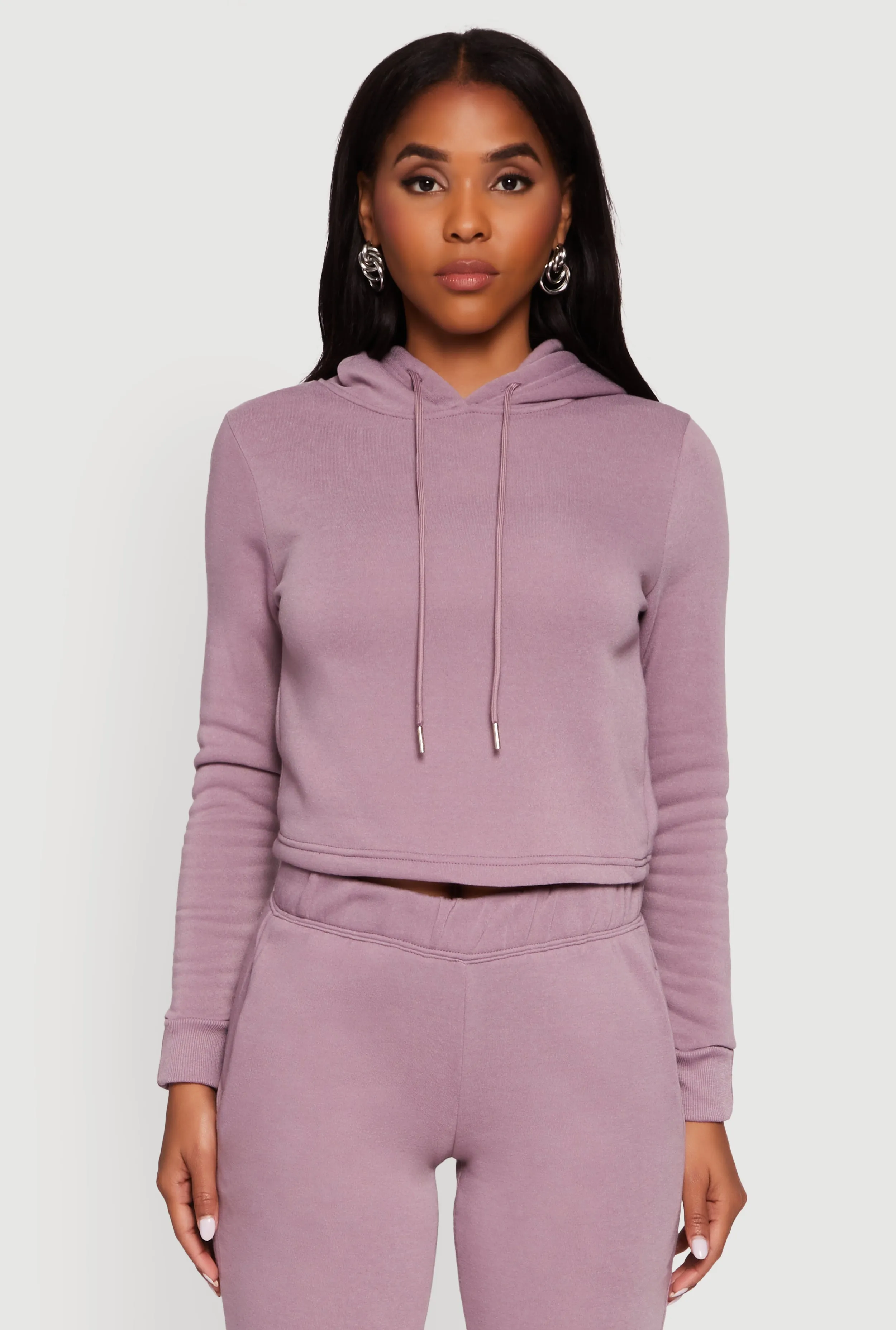 Fleece Lined Cropped Pullover Hooded Sweatshirt sold by Rainbow