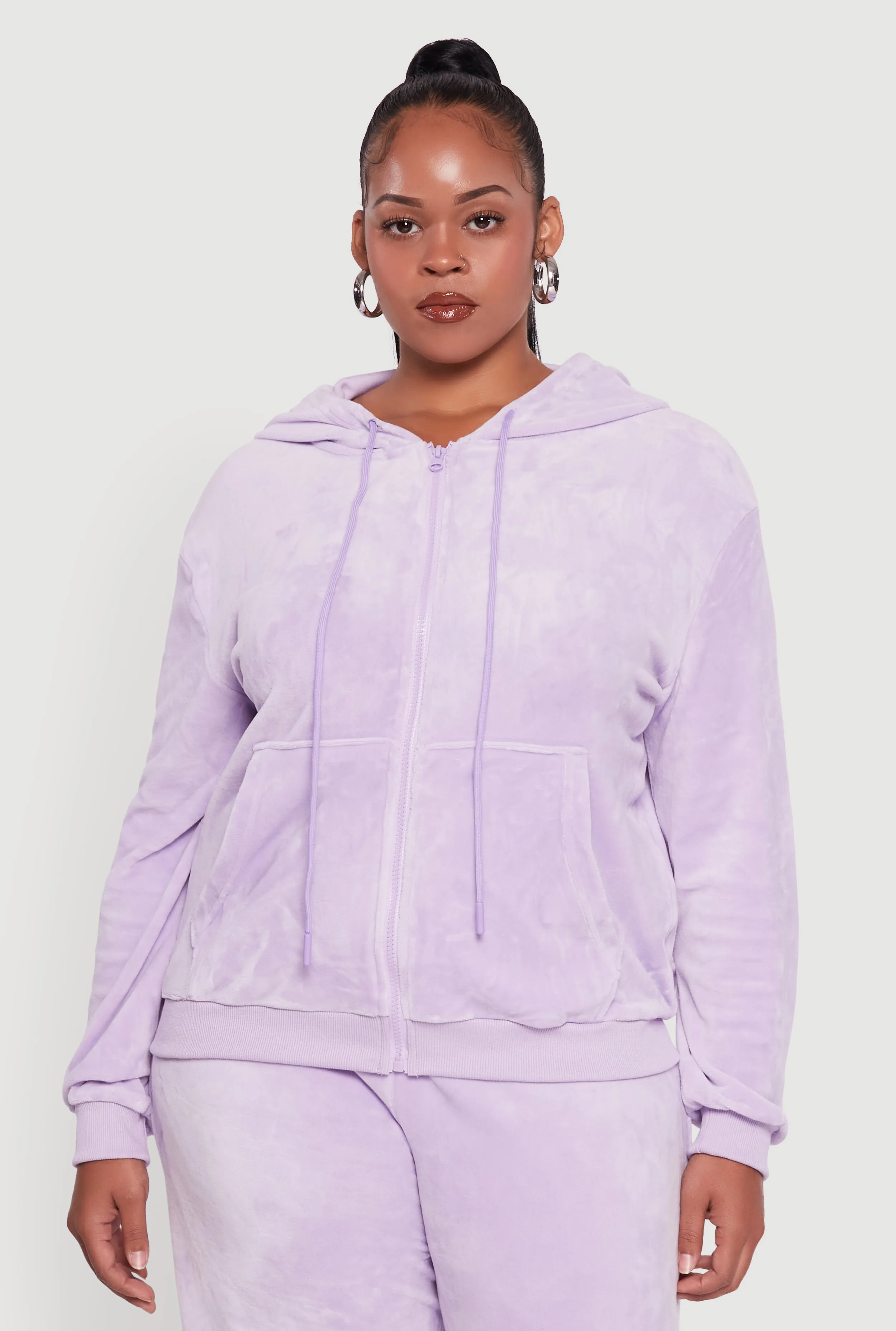 Plus Size Velour Zip Front Hooded Sweatshirt sold by Rainbow product image thumbnail 3