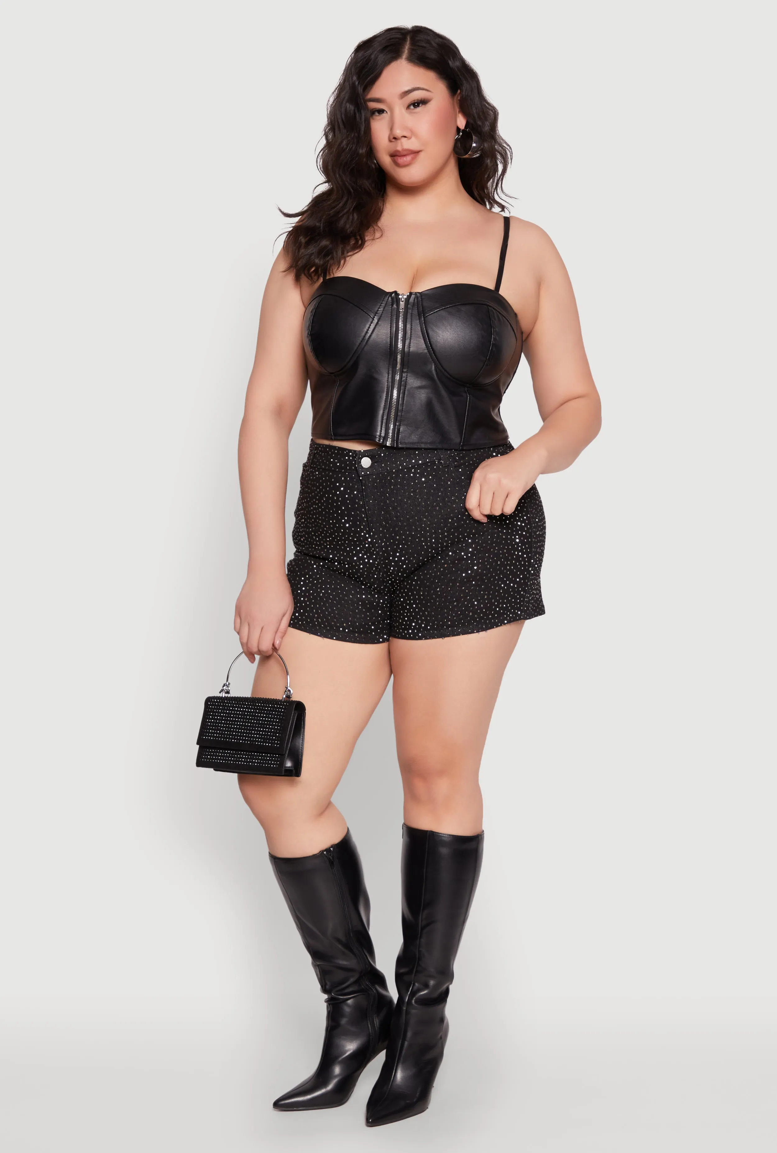 Plus Size Daisy Denim Rhinestone Studded Shorts sold by Rainbow