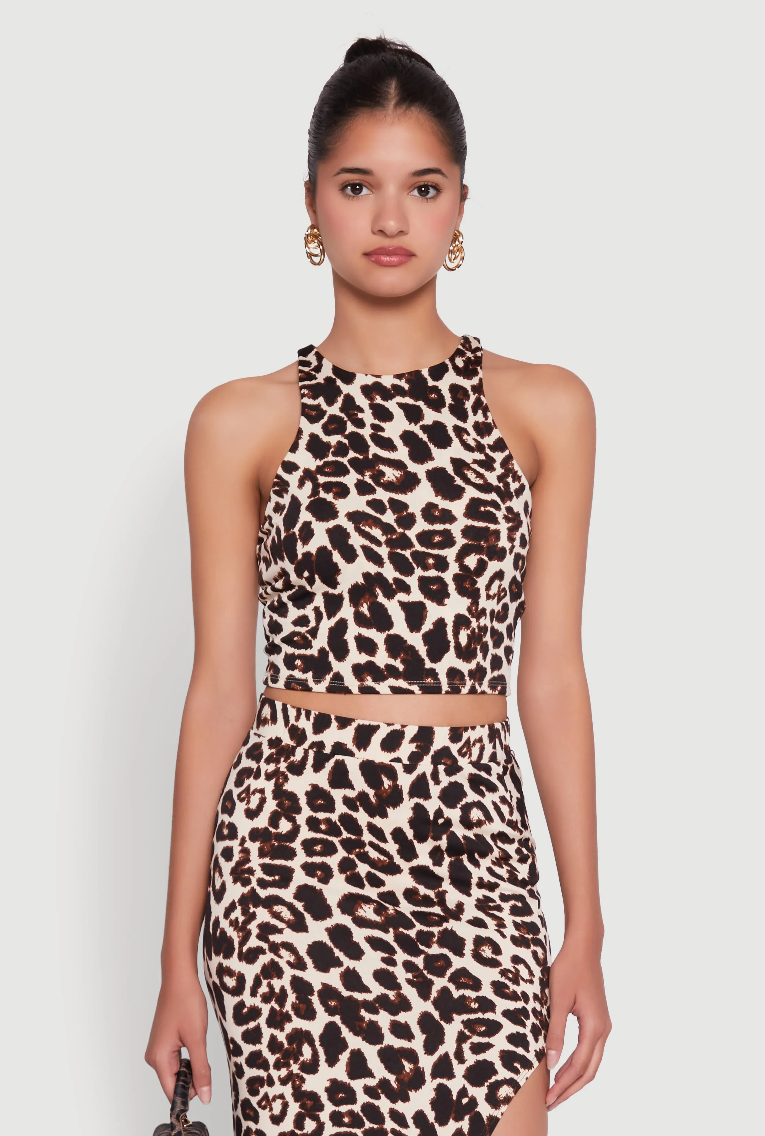 Animal Print High Neck Sleeveless Crop Top sold by Rainbow