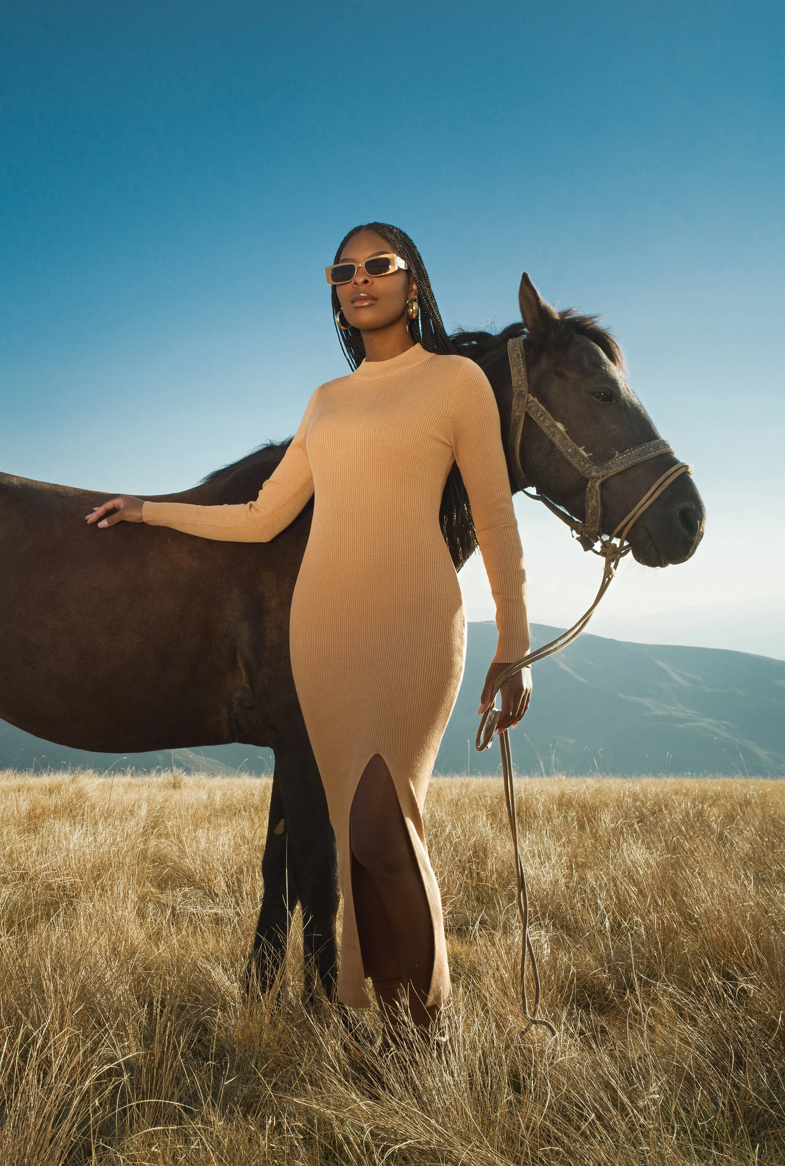 Mock Neck Long Sleeve Side Slit Maxi Dress sold by Rainbow product image thumbnail 4