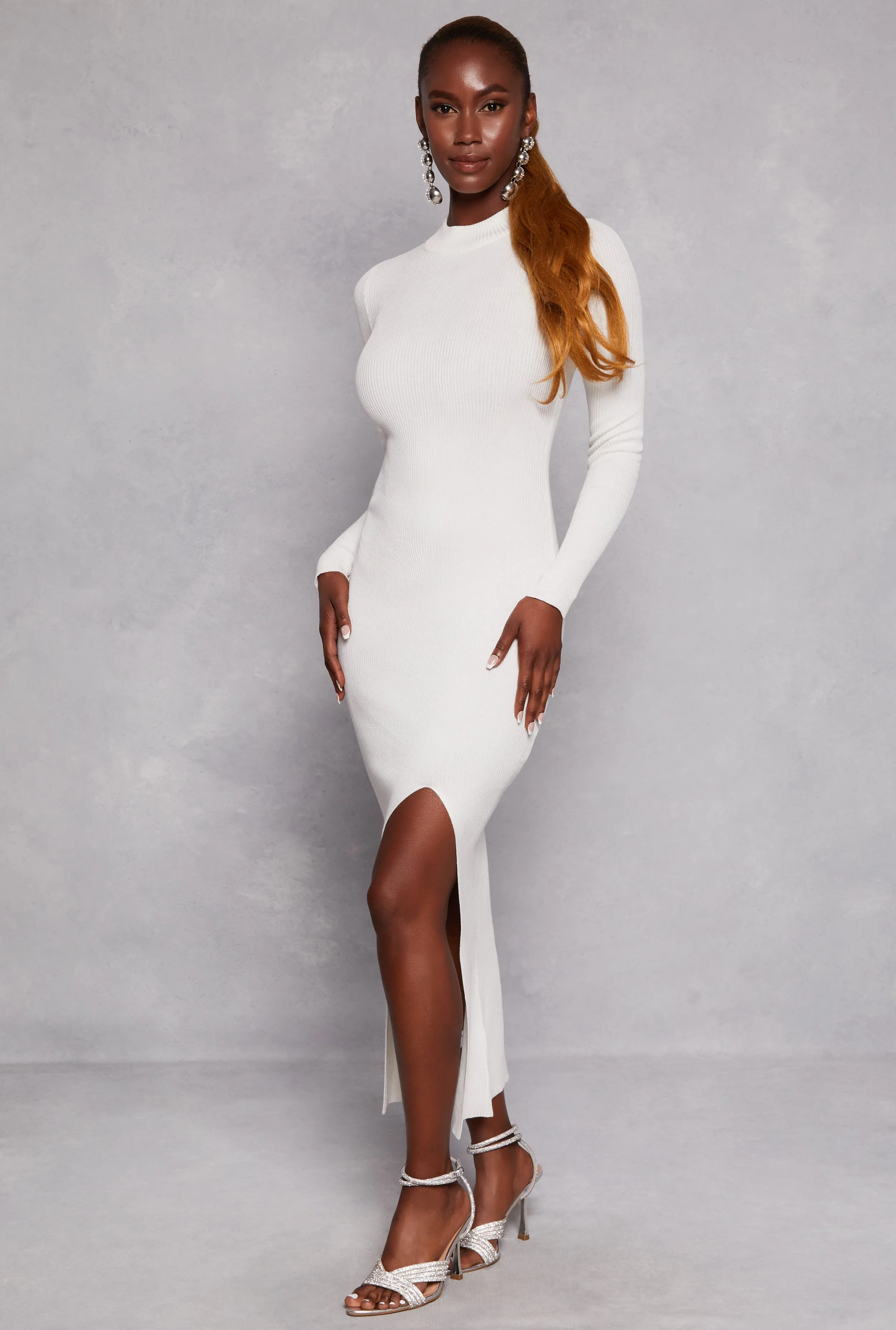 Mock Neck Long Sleeve Side Slit Maxi Dress sold by Rainbow