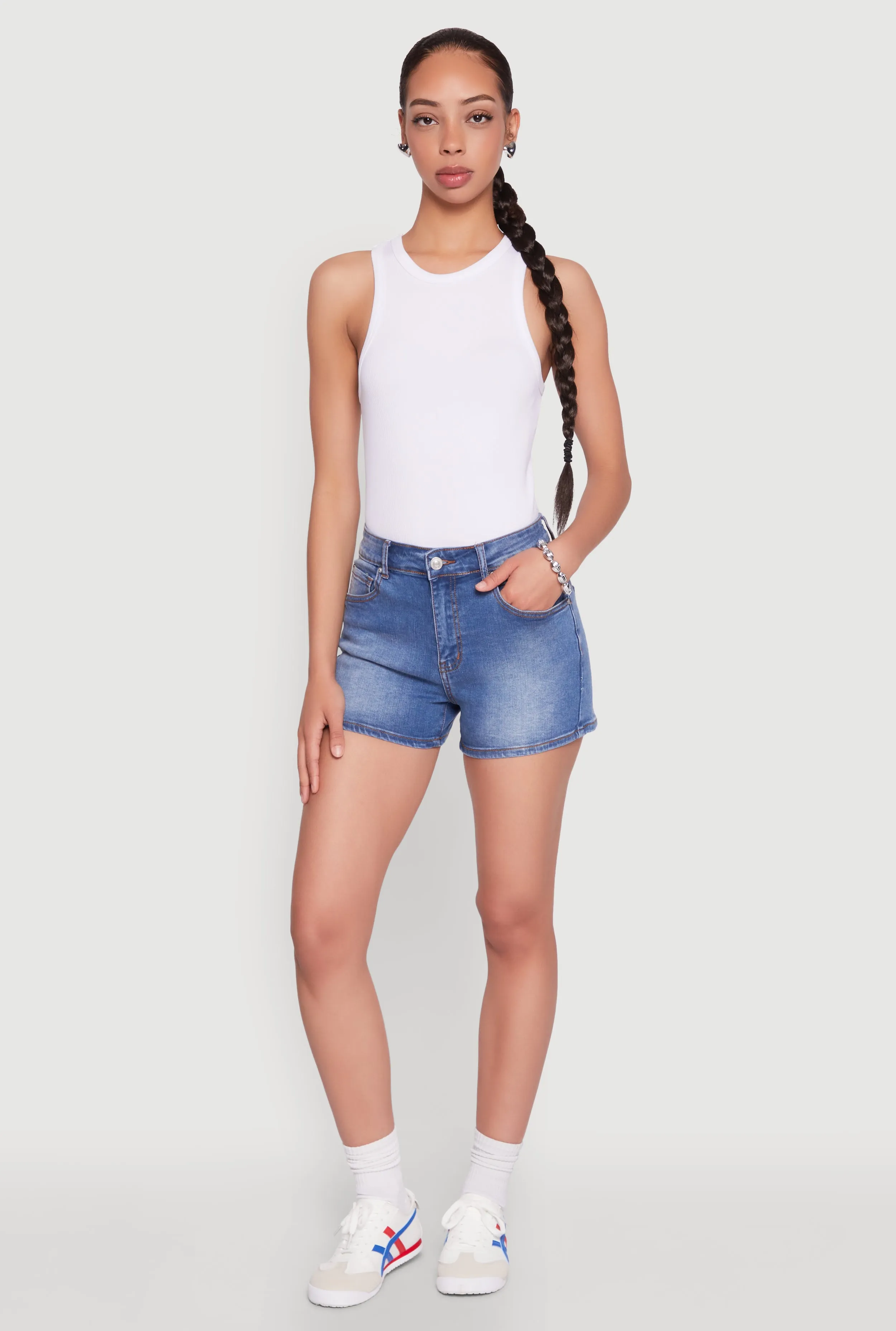 WAX High Waist Denim Shorts sold by Rainbow