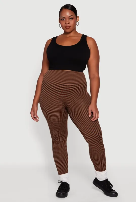 Plus Size Shadow Striped Seamless Fleece Lined Leggings sold by Rainbow