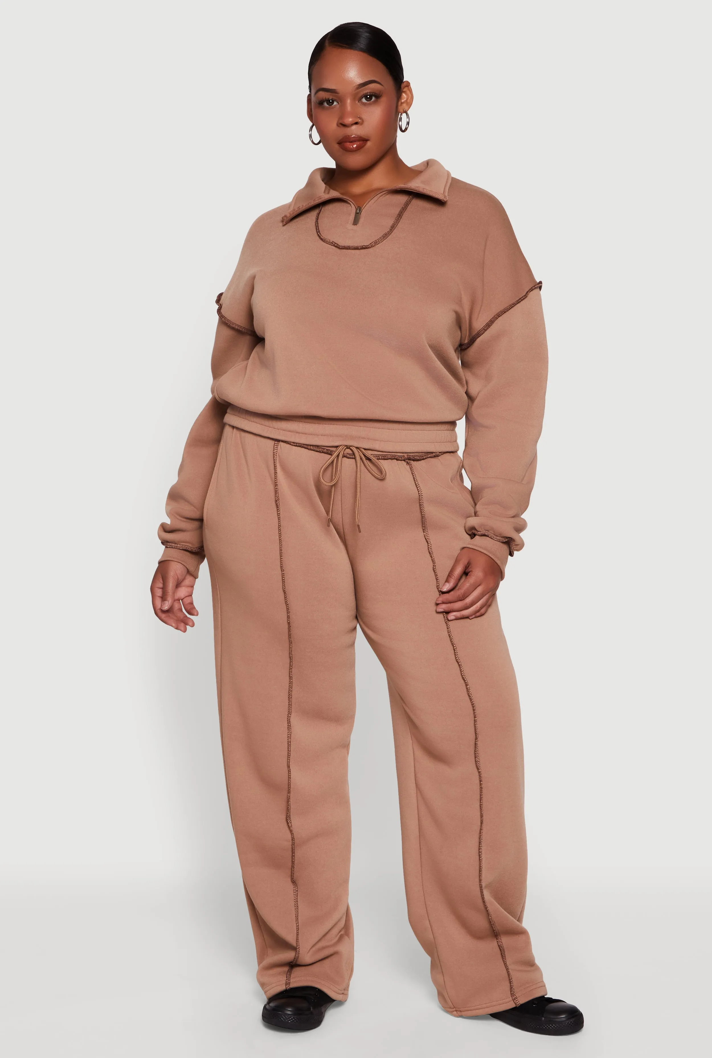 Plus Size Half Zip Decorative Stitch Fleece Lined Sweatshirt sold by Rainbow product image thumbnail 2