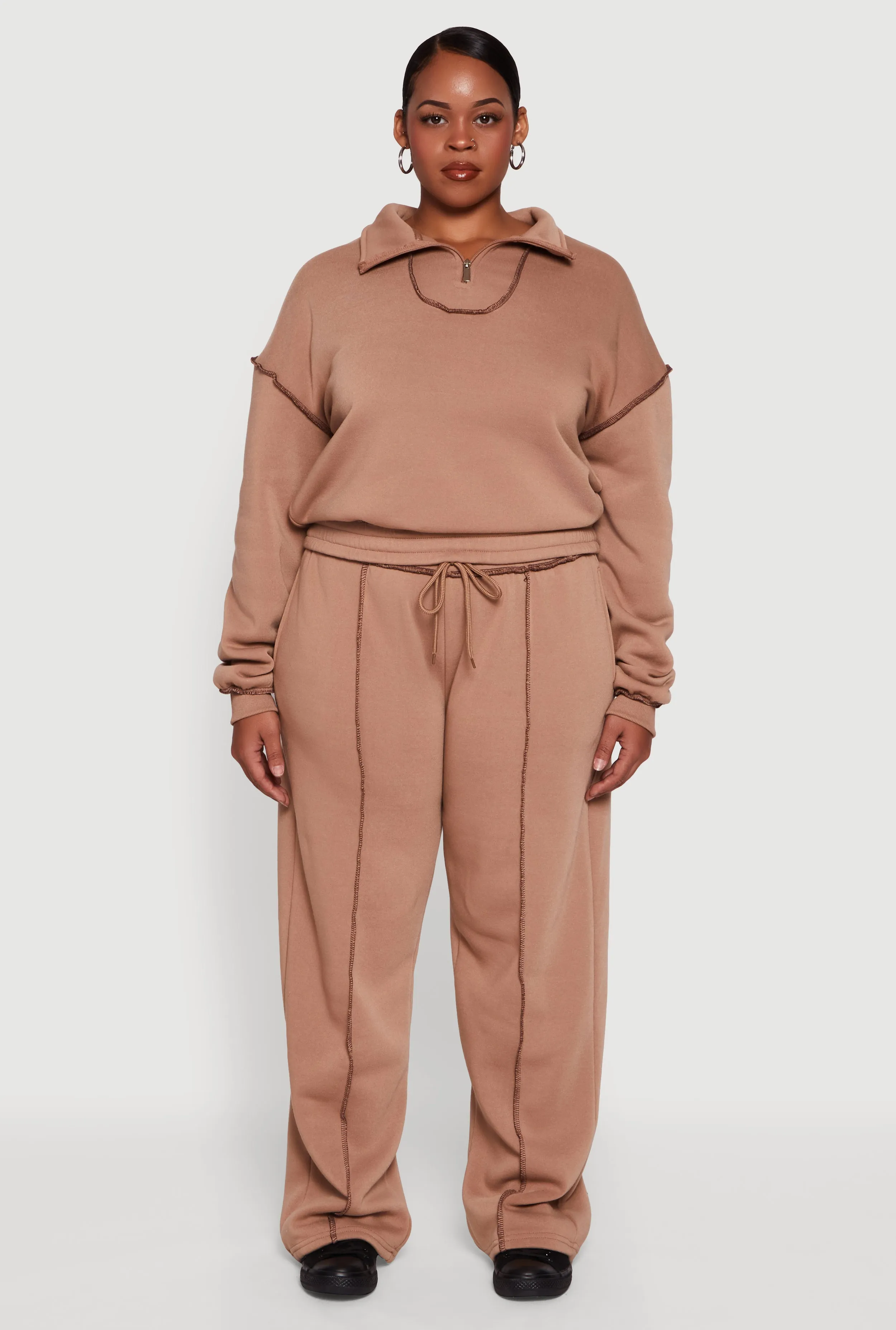 Plus Size Half Zip Decorative Stitch Fleece Lined Sweatshirt sold by Rainbow product image thumbnail 3