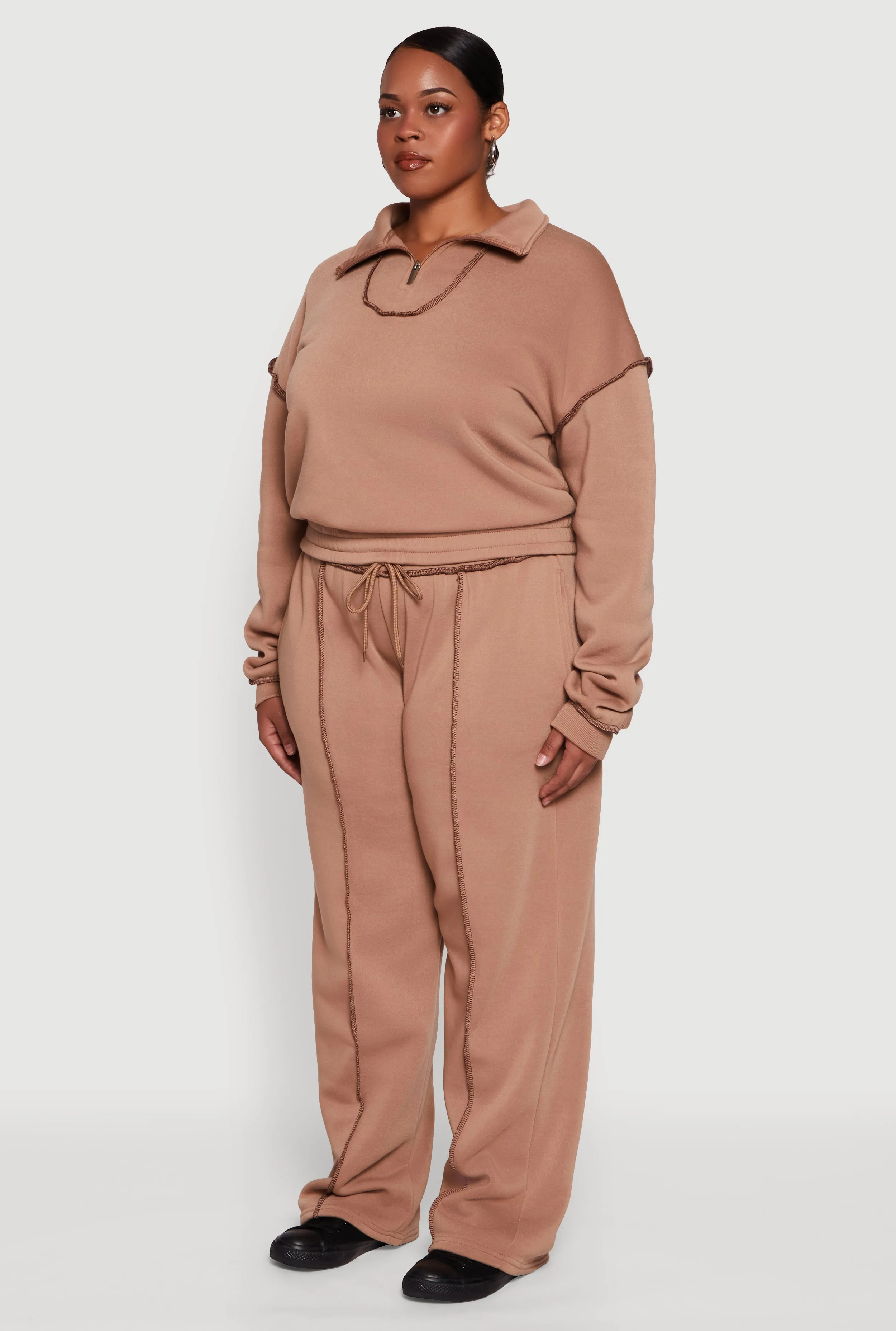 Plus Size Half Zip Decorative Stitch Fleece Lined Sweatshirt sold by Rainbow product image thumbnail 5