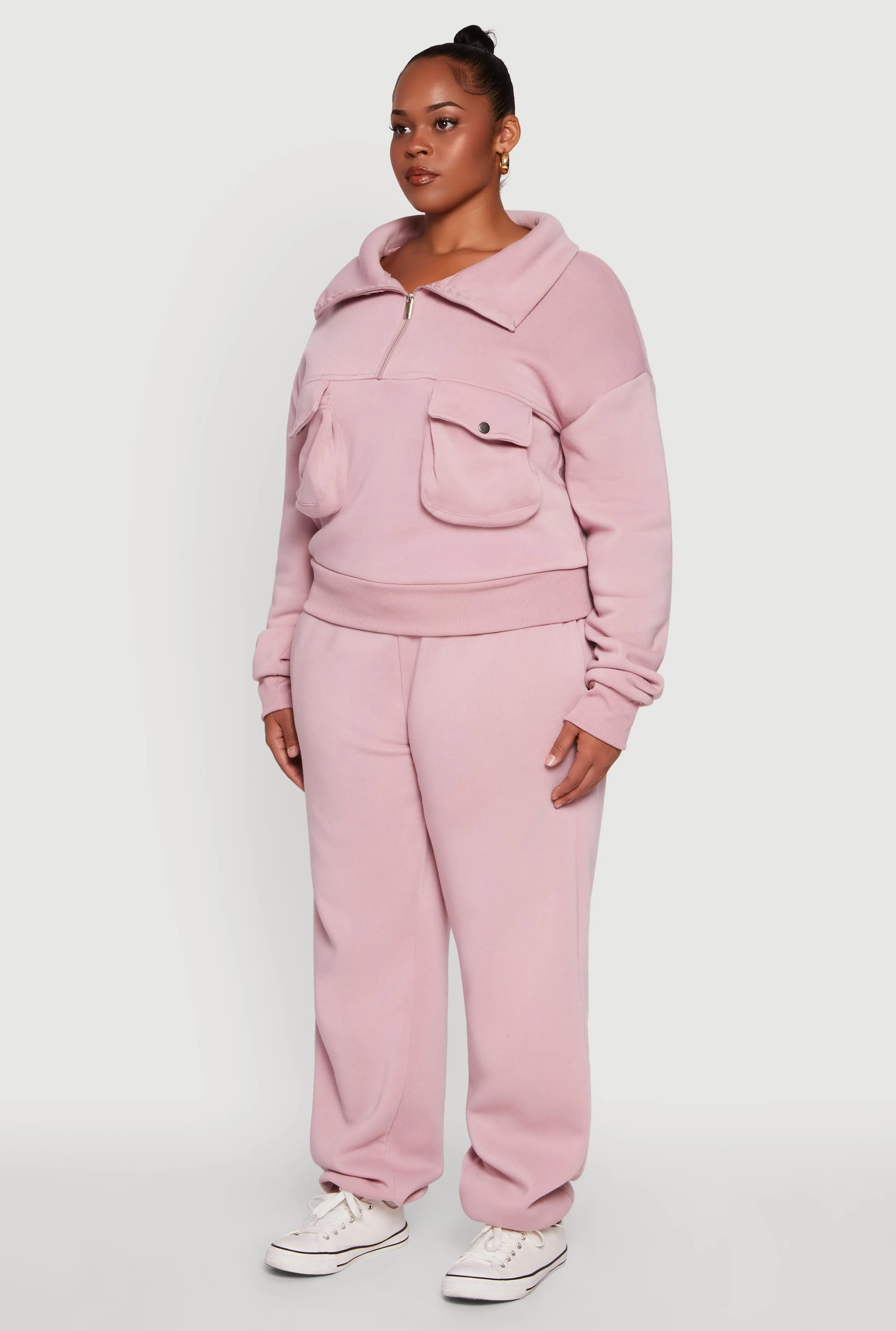 Plus Size Half Zip Collared Cargo Pocket Sweatshirt sold by Rainbow product image thumbnail 5