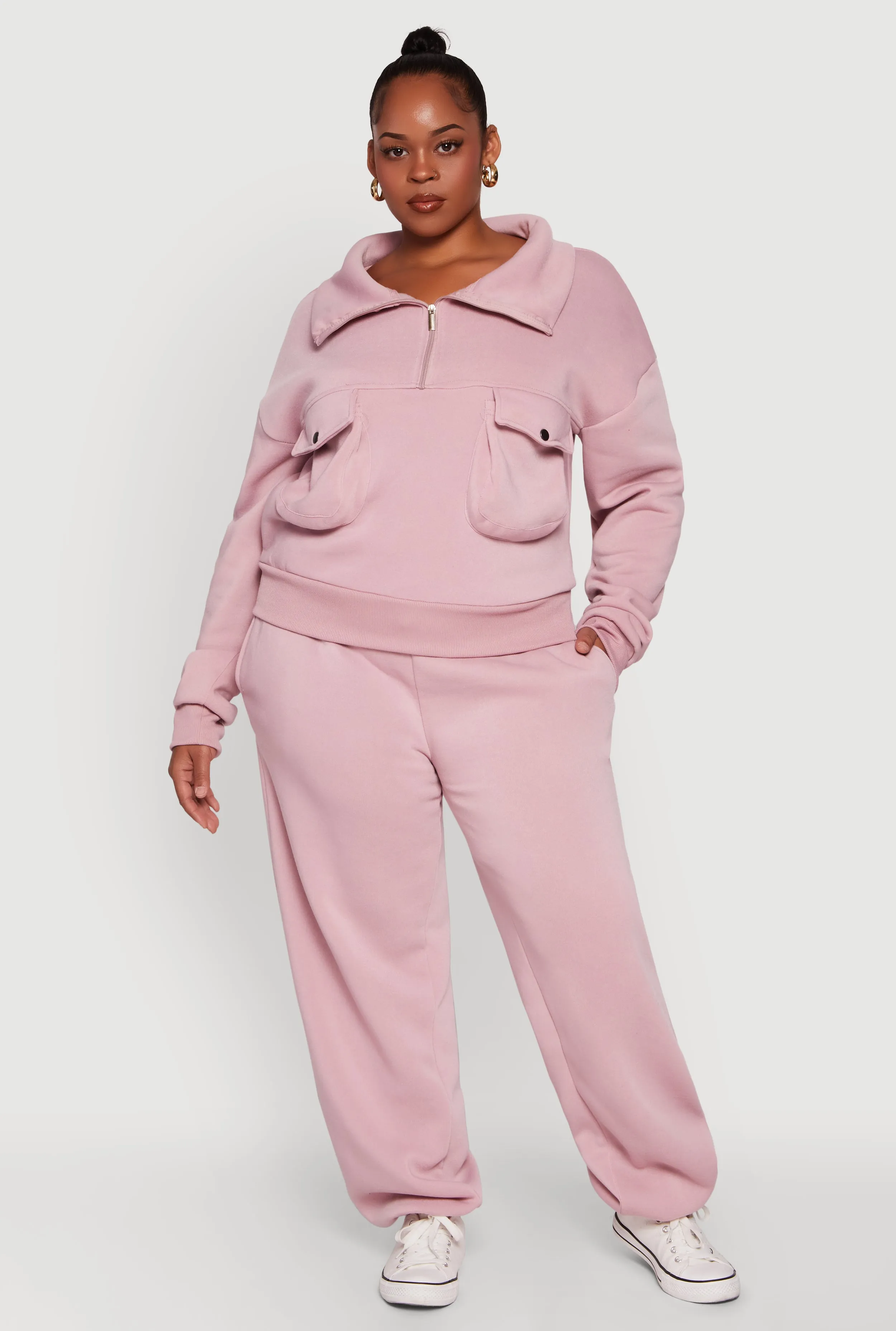 Plus Size Half Zip Collared Cargo Pocket Sweatshirt sold by Rainbow product image thumbnail 2